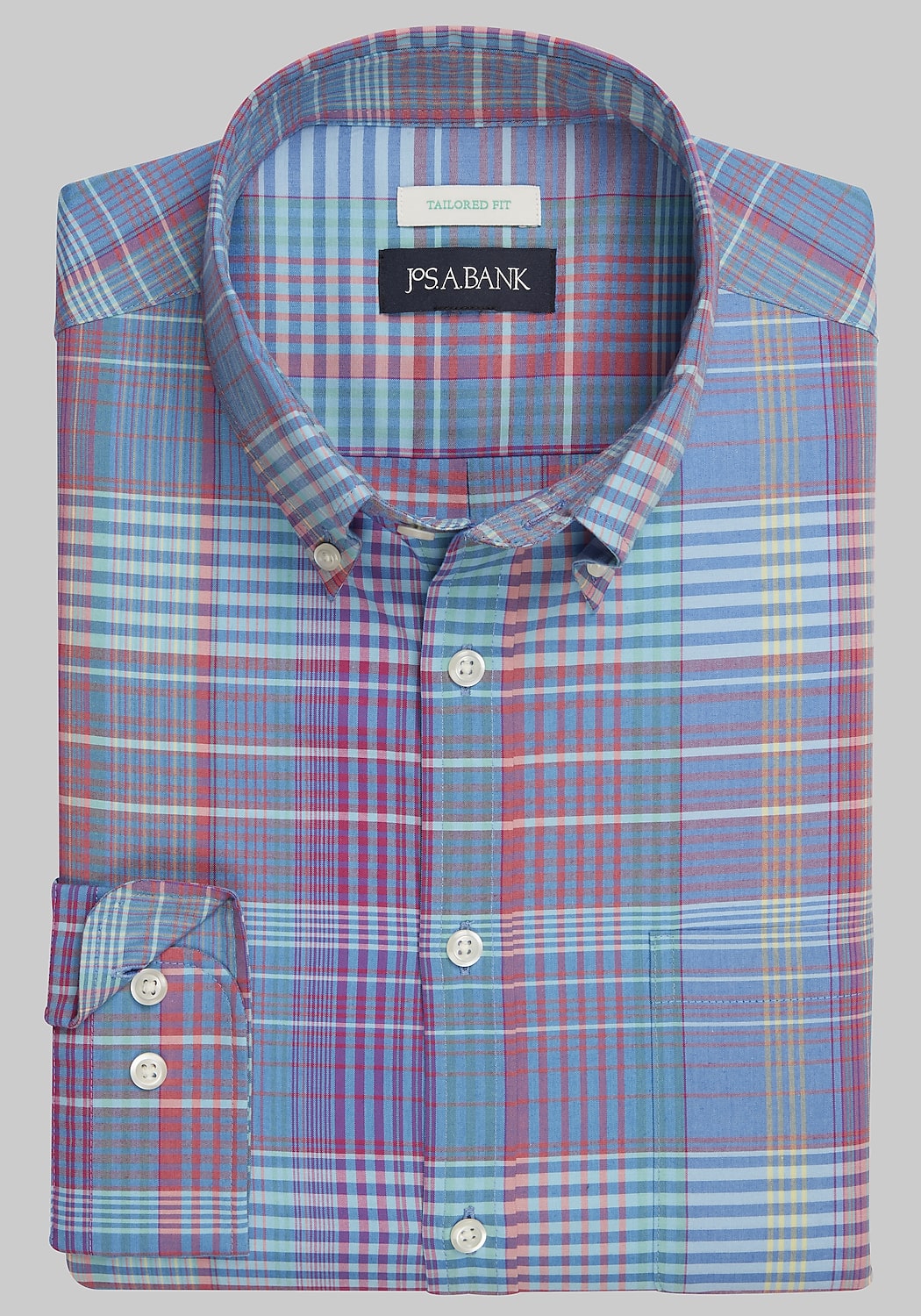 Jos. A. Bank Comfort Stretch Tailored Fit Plaid Long Sleeve Sportshirt CLEARANCE