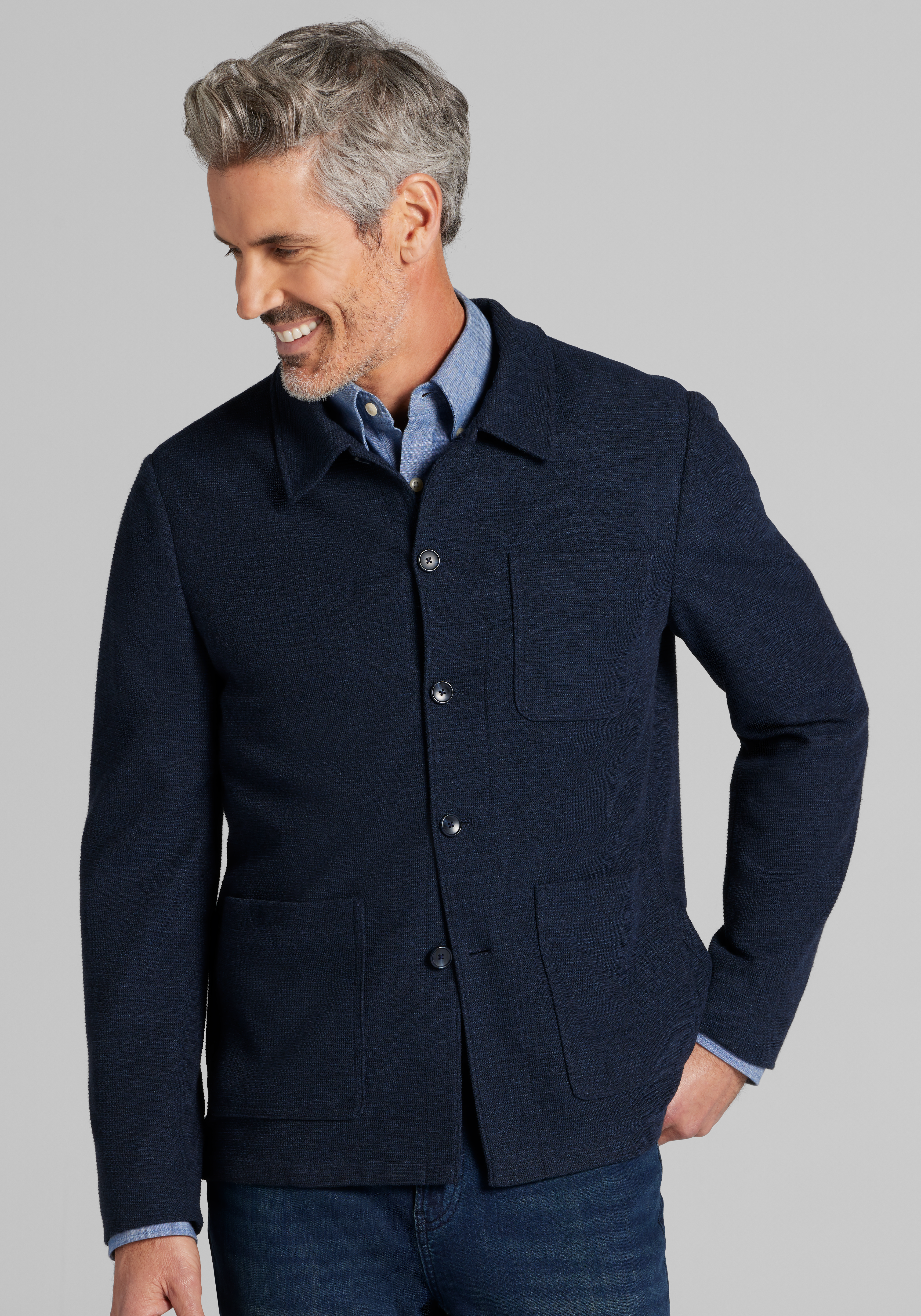 Men's Casual Tops, Jos. A. Bank Tailored Fit Textured Knit Overshirt - Jos A Bank