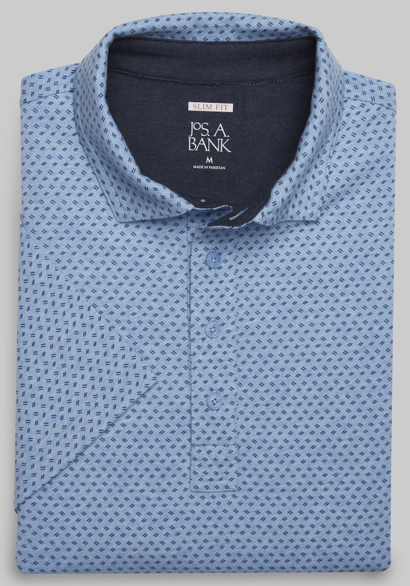 Men's Jos. A. Bank Printed Comfort Stretch Polo at Jos. A. Bank, Blue Heather, Size Large - Shirts