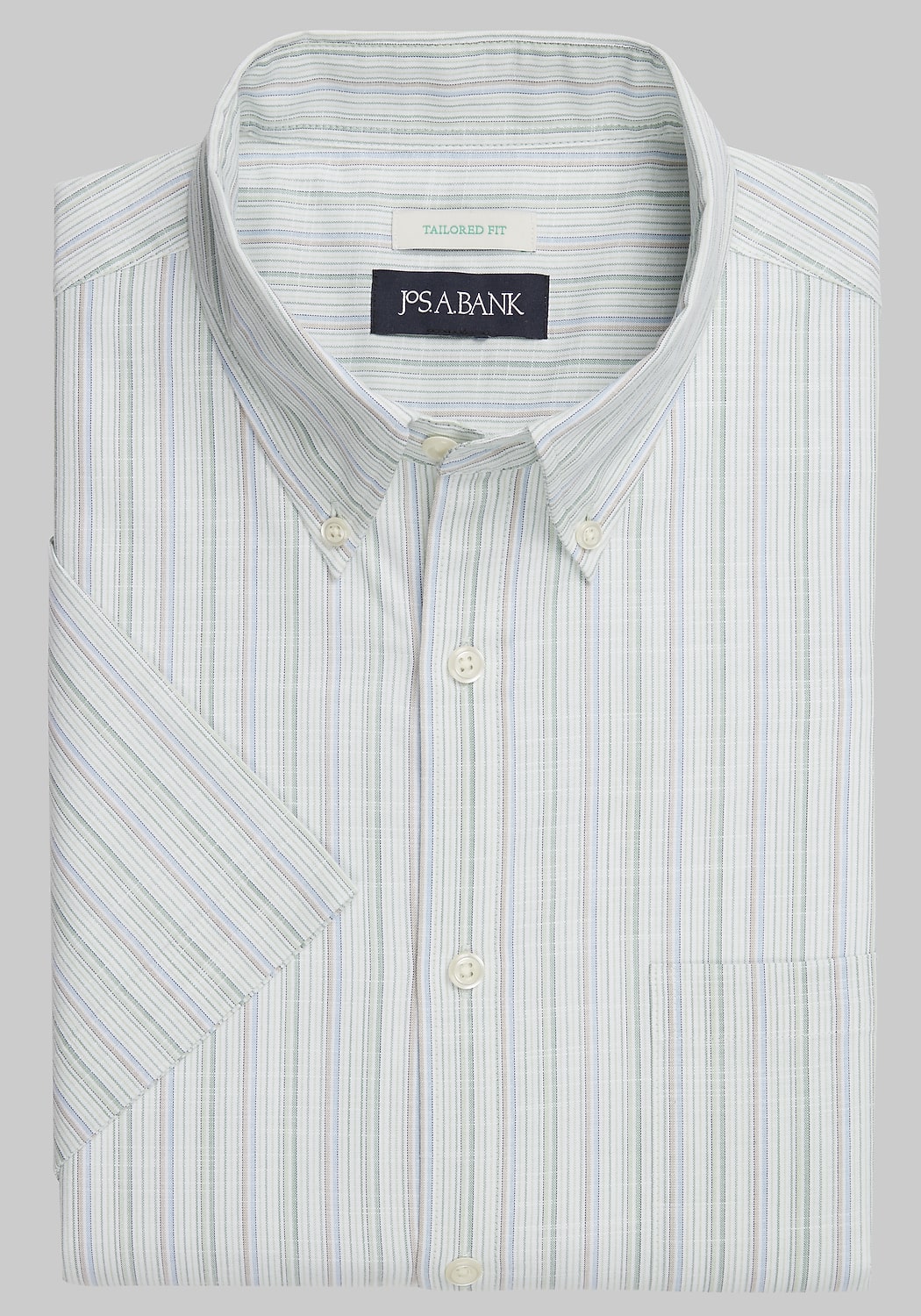 Jos. A. Bank Tailored Fit Comfort Stretch Stripe Short Sleeve Sportshirt CLEARANCE