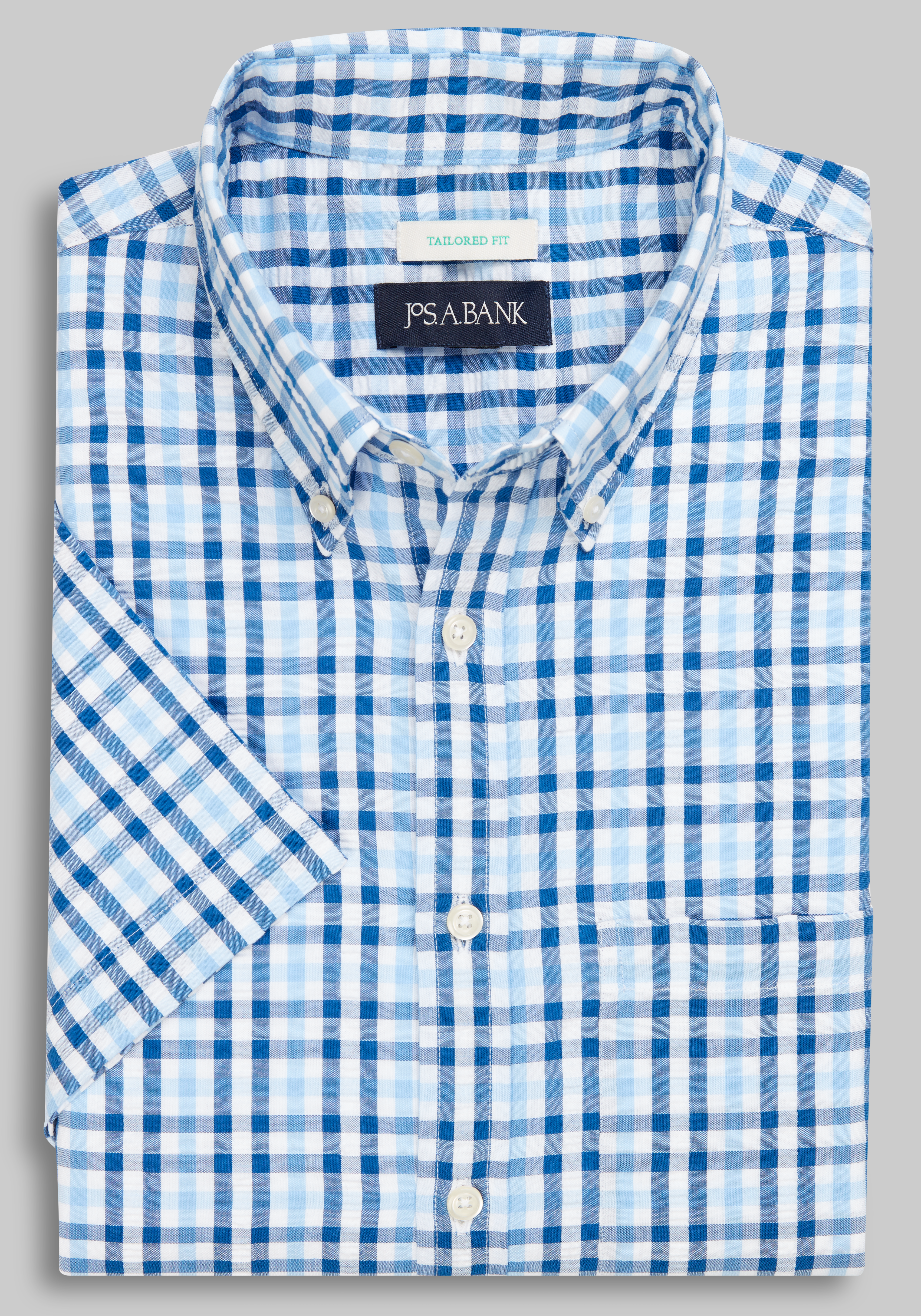 Men's CLEARANCE, Jos. A. Bank Comfort Stretch Tailored Fit Check Short Sleeve Sportshirt - Big & Tall CLEARANCE - Jos A Bank