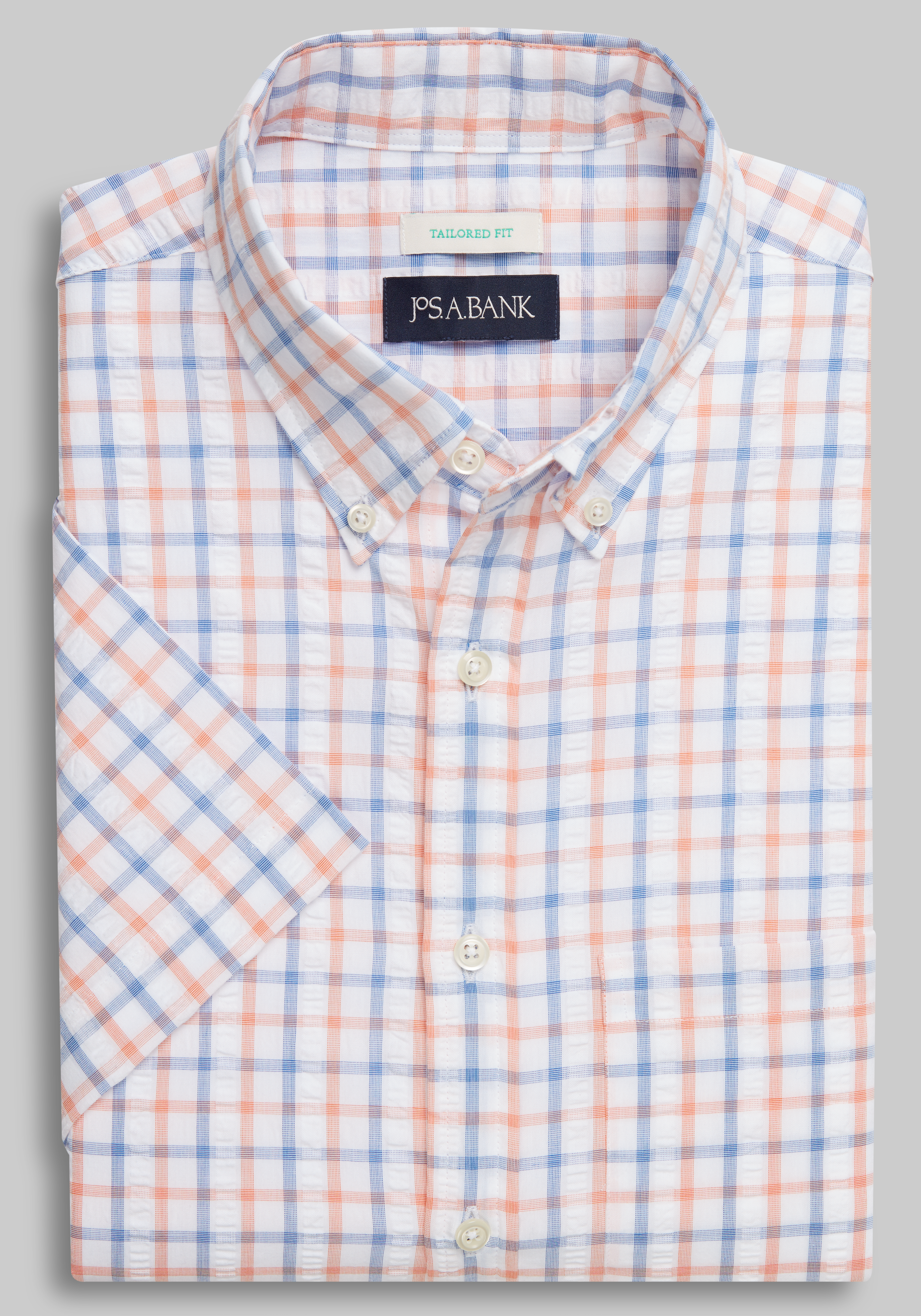 Men's CLEARANCE, Jos. A. Bank Comfort Stretch Tailored Fit Tattersall Short Sleeve Sportshirt CLEARANCE - Jos A Bank
