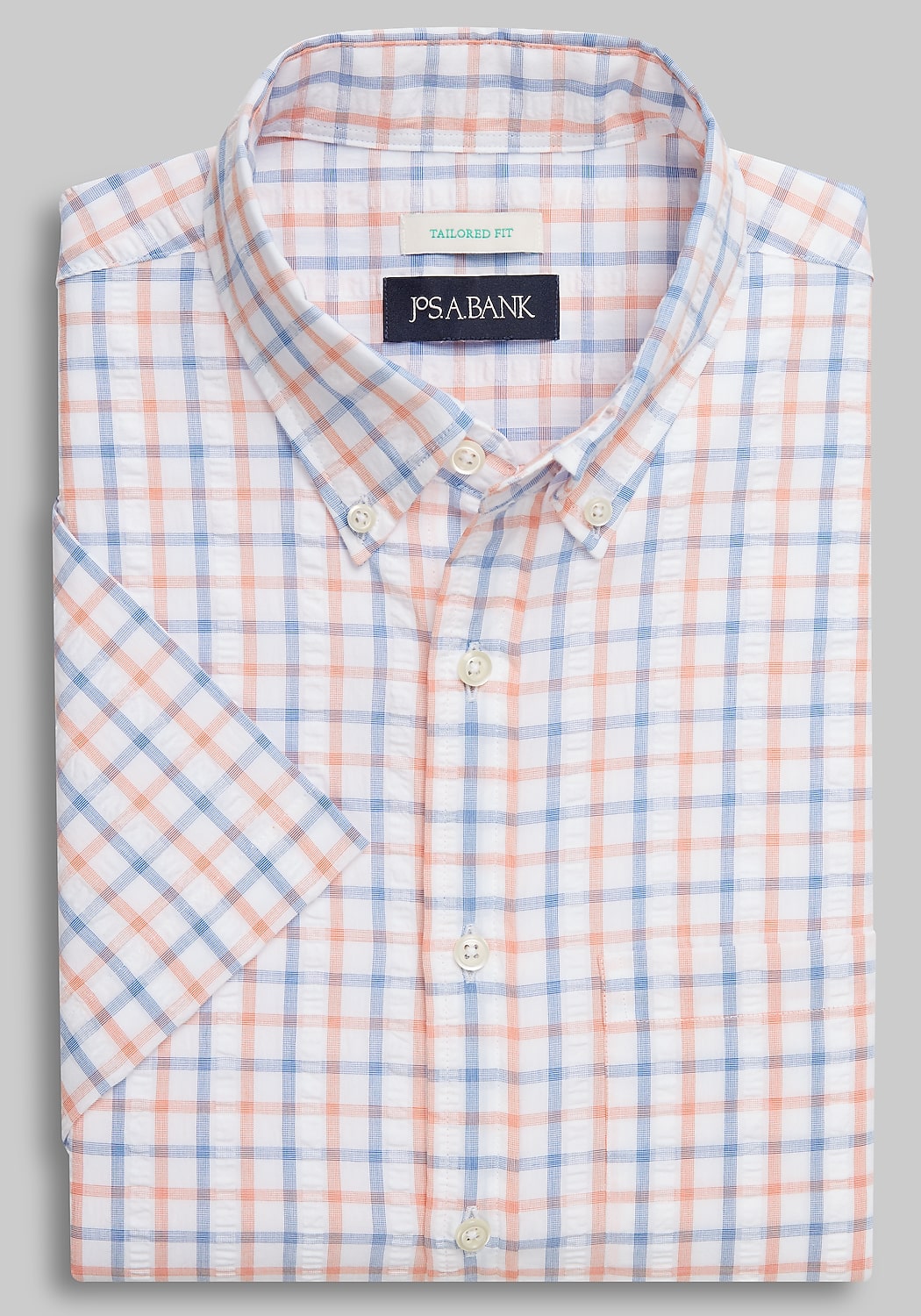 Jos. A. Bank Comfort Stretch Tailored Fit Tattersall Short Sleeve Sportshirt - Big & Tall CLEARANCE
