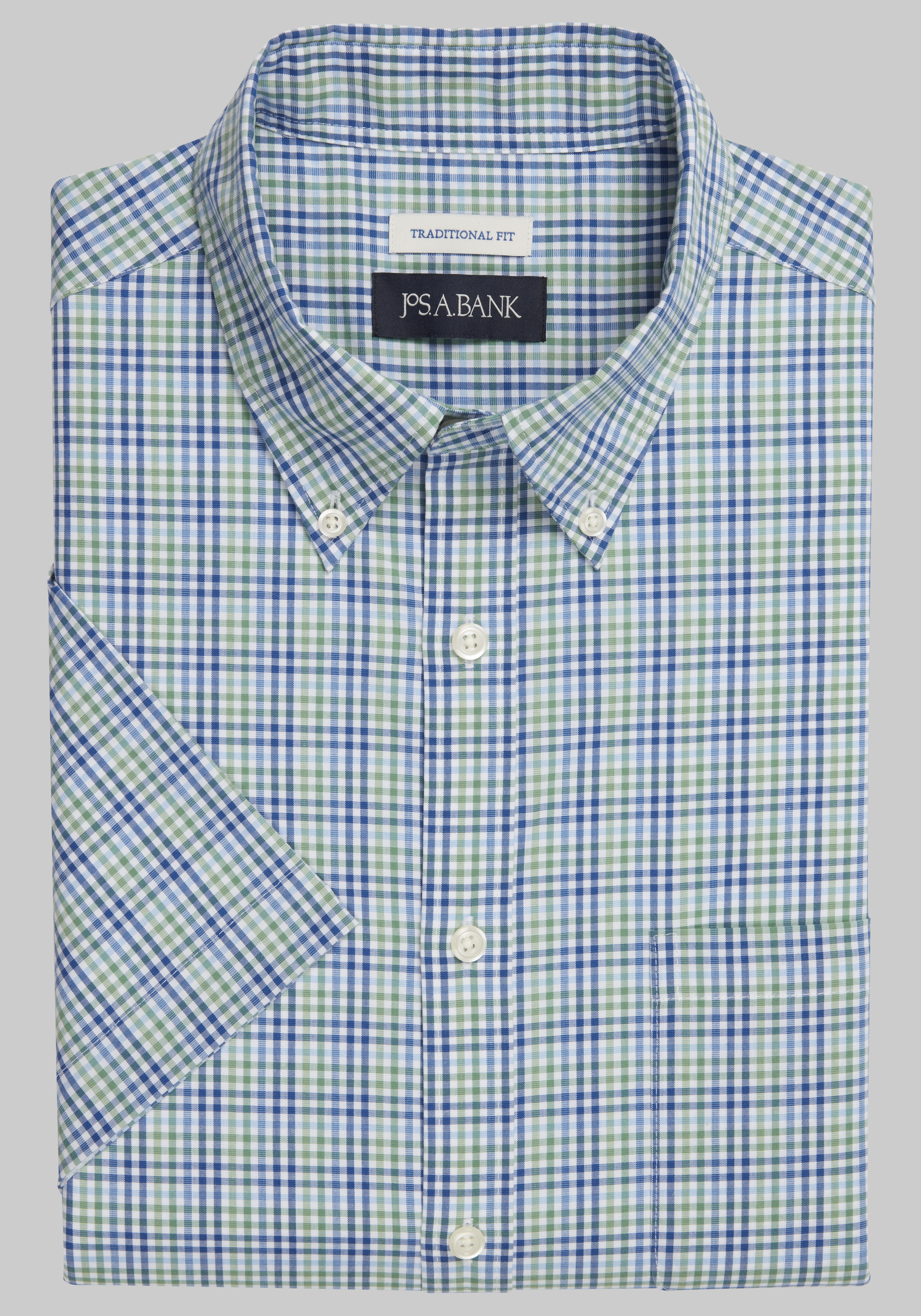 Men's CLEARANCE, Jos. A. Bank Traditional Fit Comfort Stretch Check Short Sleeve Sportshirt - Big & Tall CLEARANCE - Jos A Bank