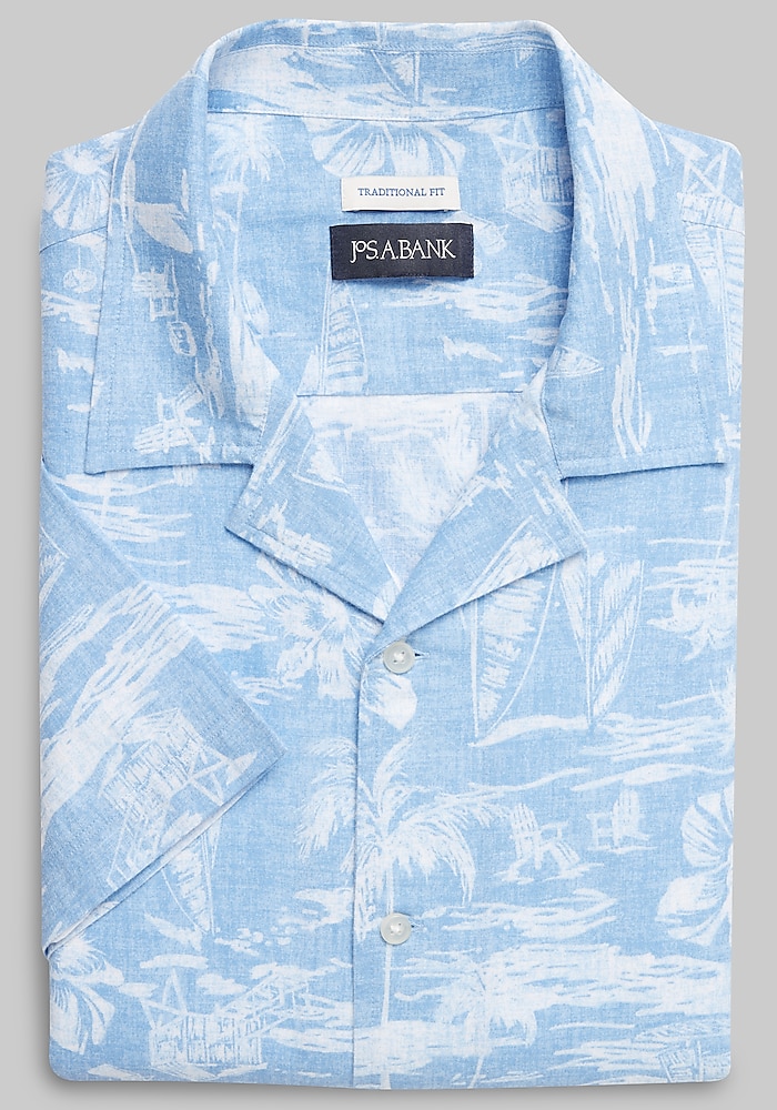 Jos. A. Bank Men's Traditional Fit Tropical Camp Short-Sleeve Sportshirt