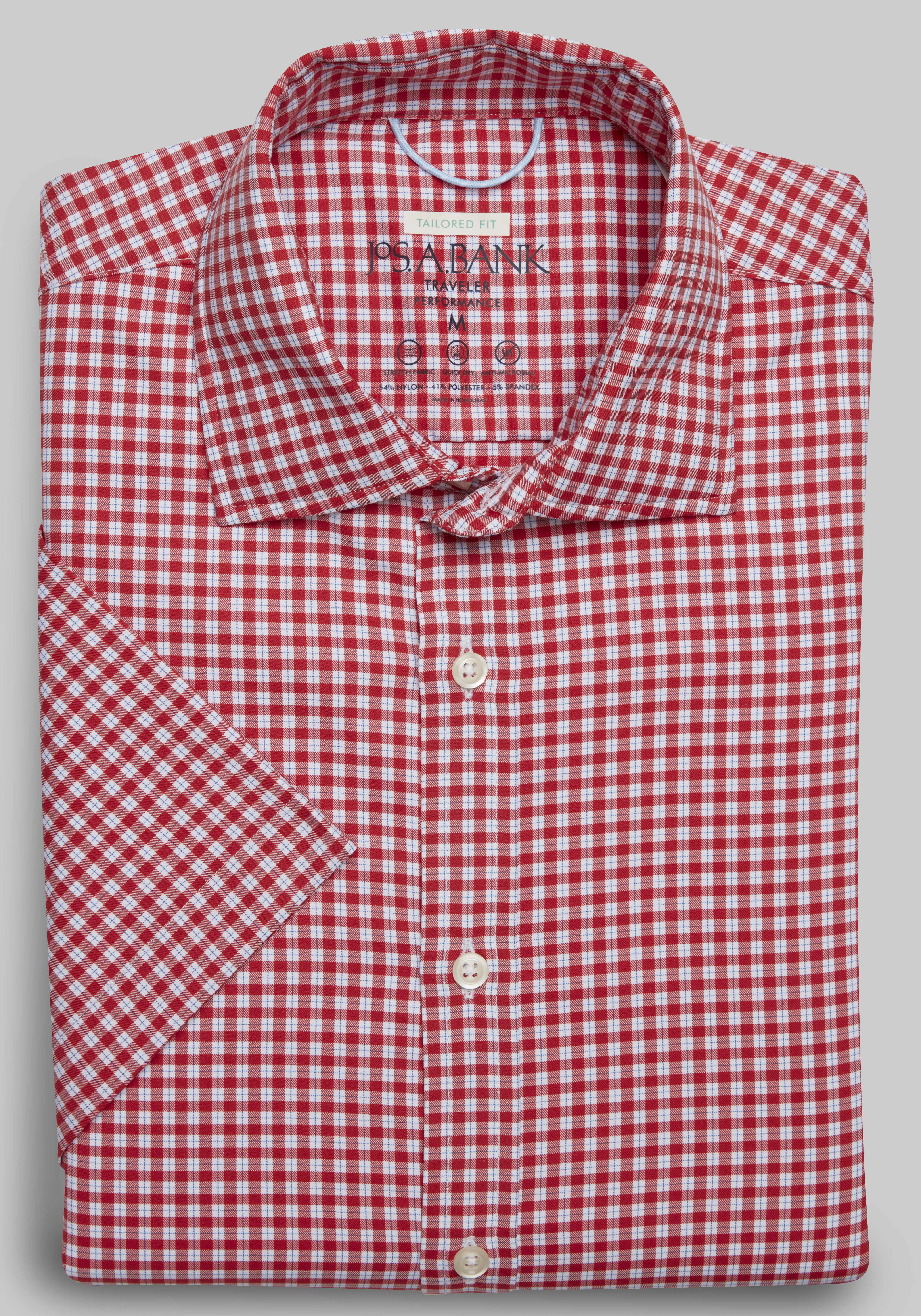 Traveler Performance Tailored Fit Gingham Short-Sleeve Sportshirt