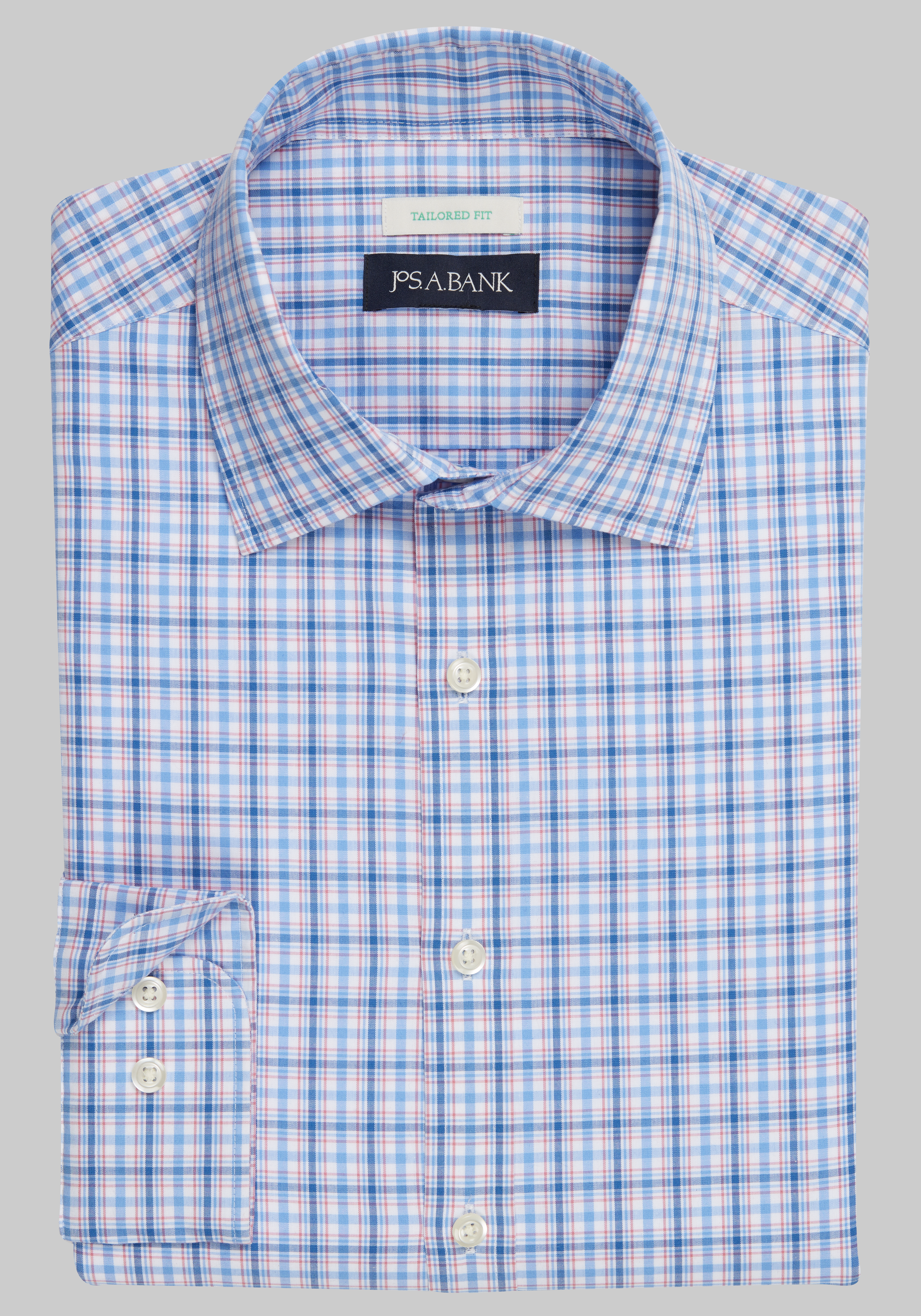 Men's CLEARANCE, Jos. A. Bank Comfort Stretch Tailored Fit Plaid Long Sleeve Sportshirt - Big & Tall CLEARANCE - Jos A Bank