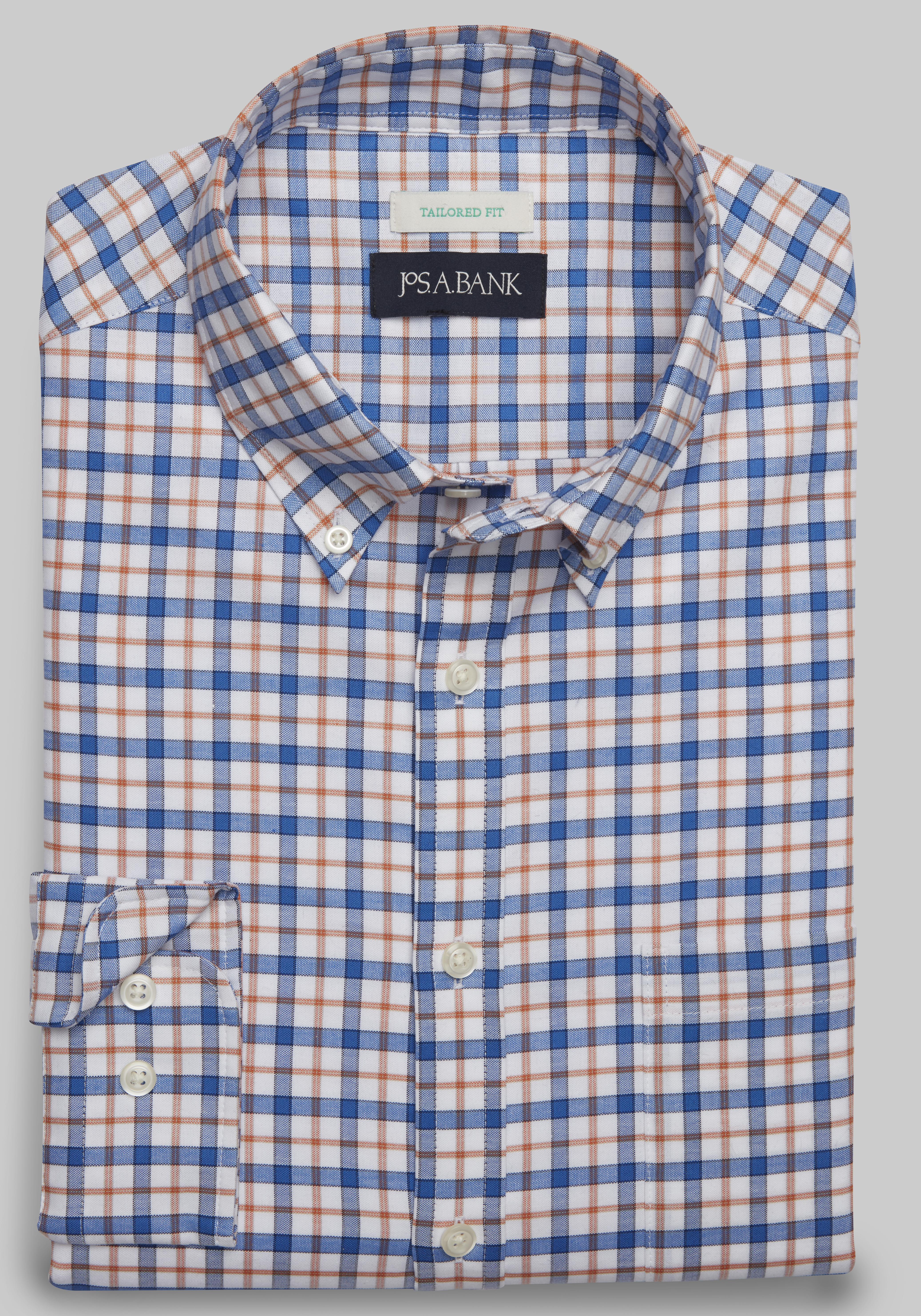 Men's Casual Tops, Jos. A. Bank Comfort Stretch Tailored Fit Plaid Long Sleeve Sportshirt - Jos A Bank