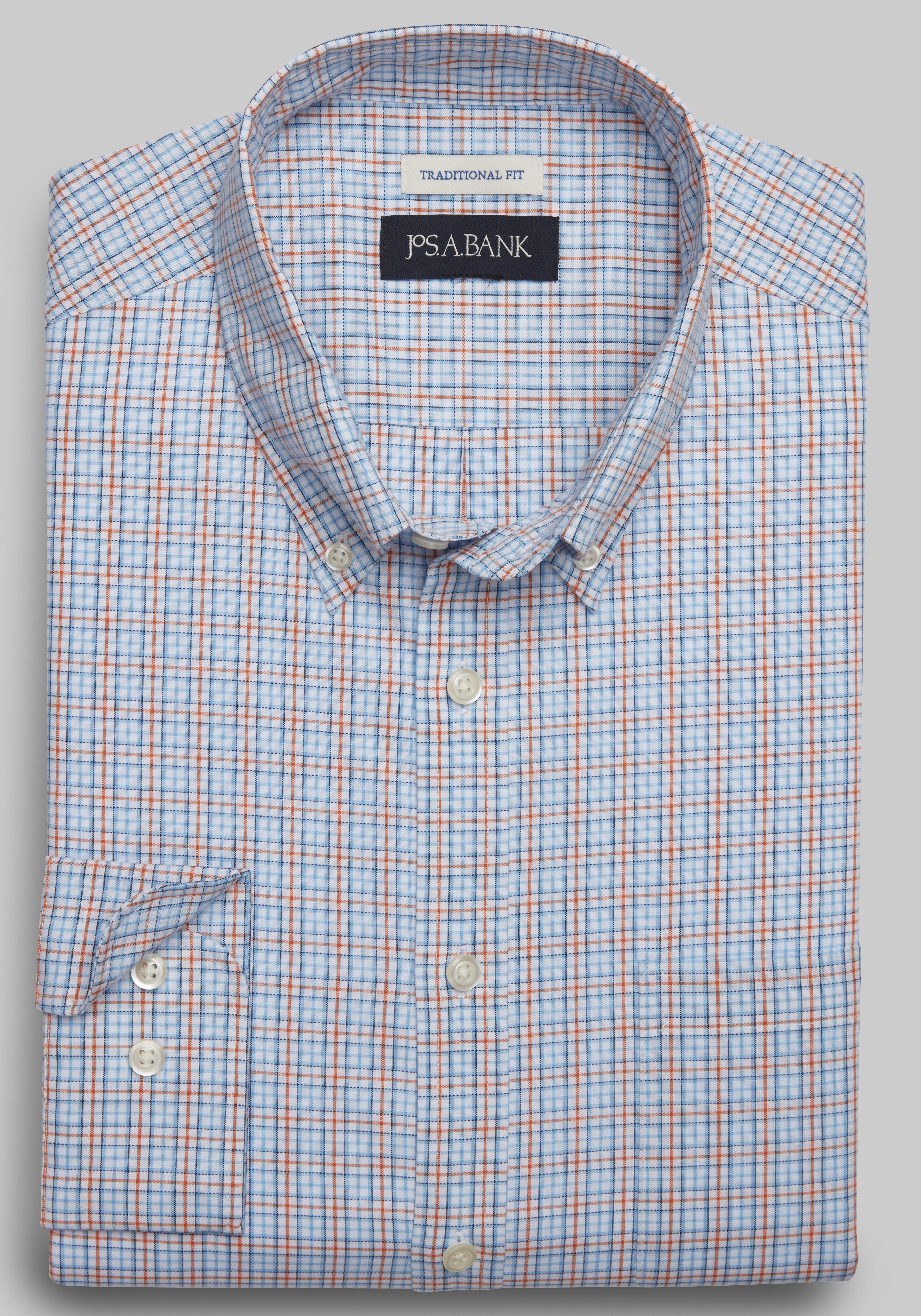Men's Casual Tops, Jos. A. Bank Comfort Stretch Traditional Fit Plaid Long Sleeve Sportshirt - Jos A Bank
