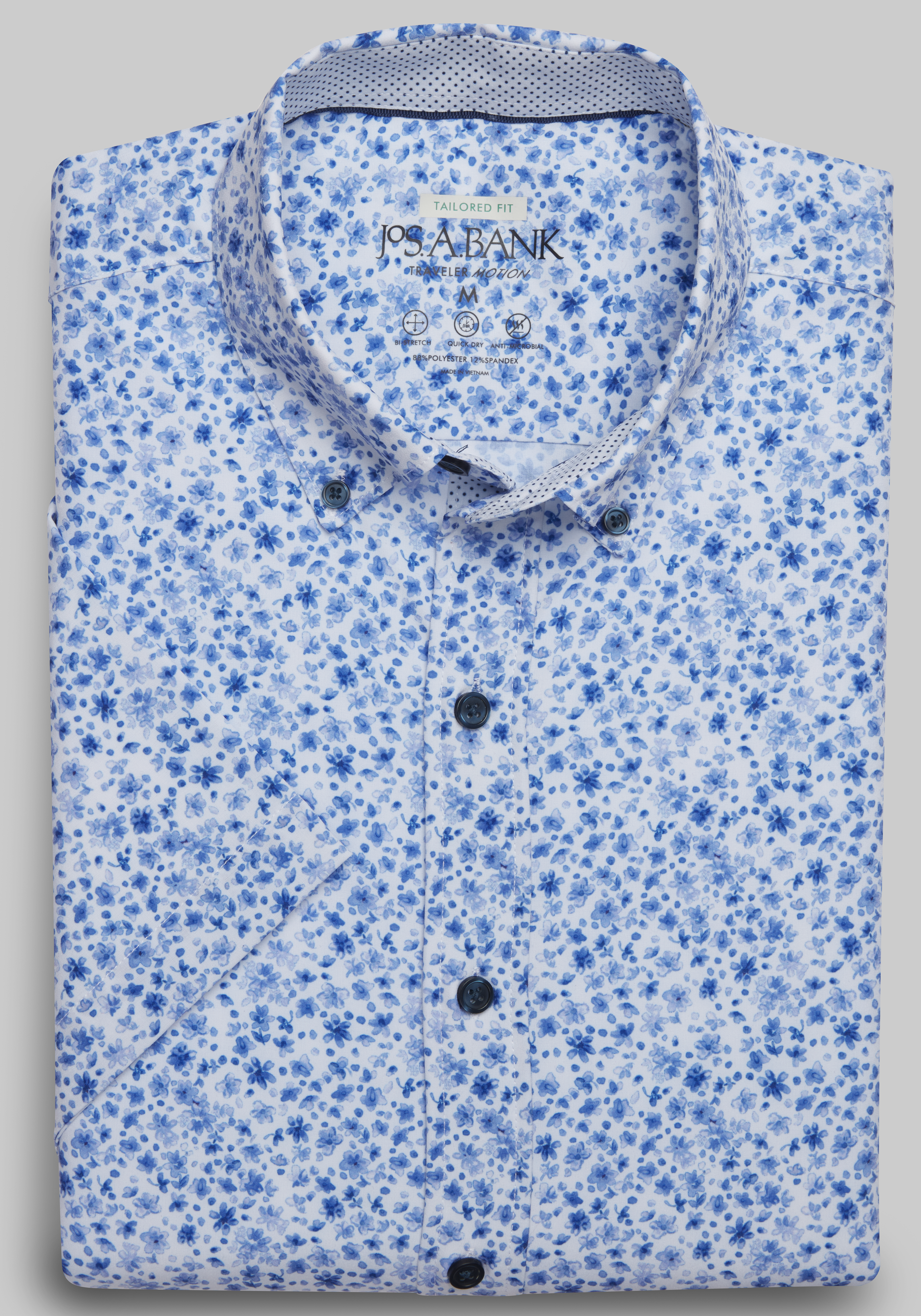 Men's CLEARANCE, Traveler Motion Tailored Fit Floral 4 Way Stretch Short Sleeve Sportshirt - Big & Tall CLEARANCE - Jos A Bank