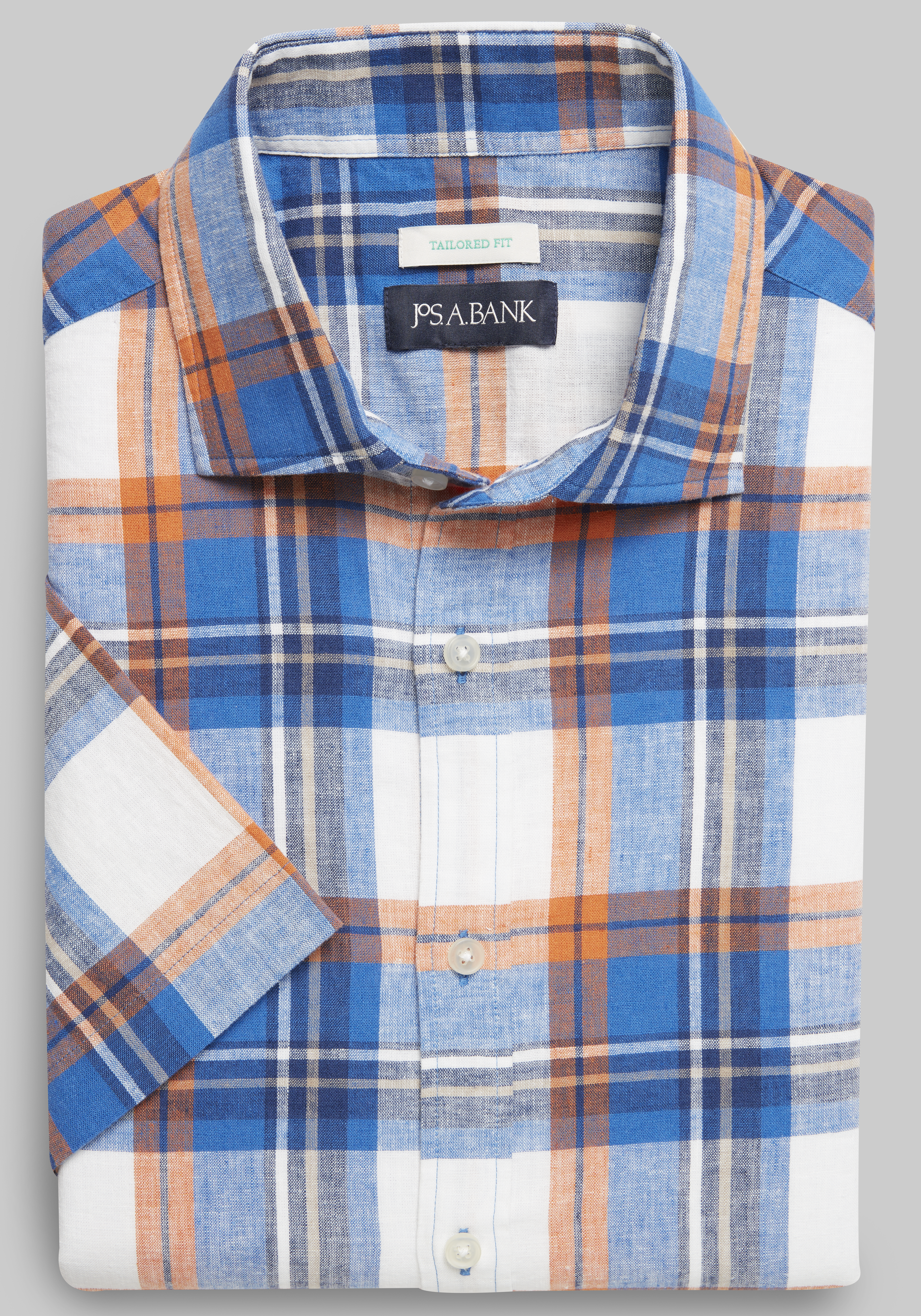 Jos. A. Bank Tailored Fit Plaid Short Sleeve Sportshirt