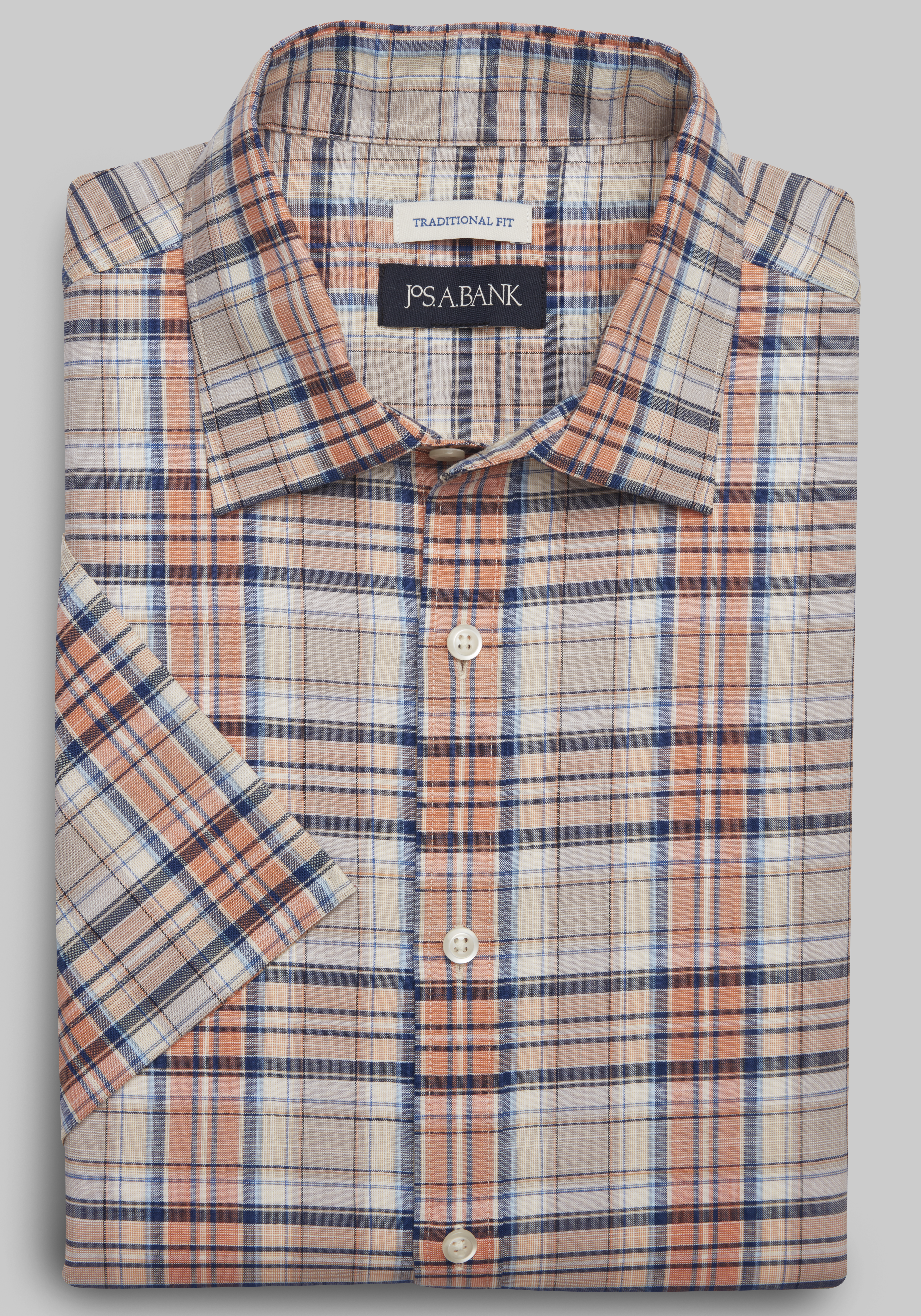 Men's CLEARANCE, Jos. A. Bank Traditional Fit Plaid Comfort Stretch Short-Sleeve Sportshirt CLEARANCE - Jos A Bank