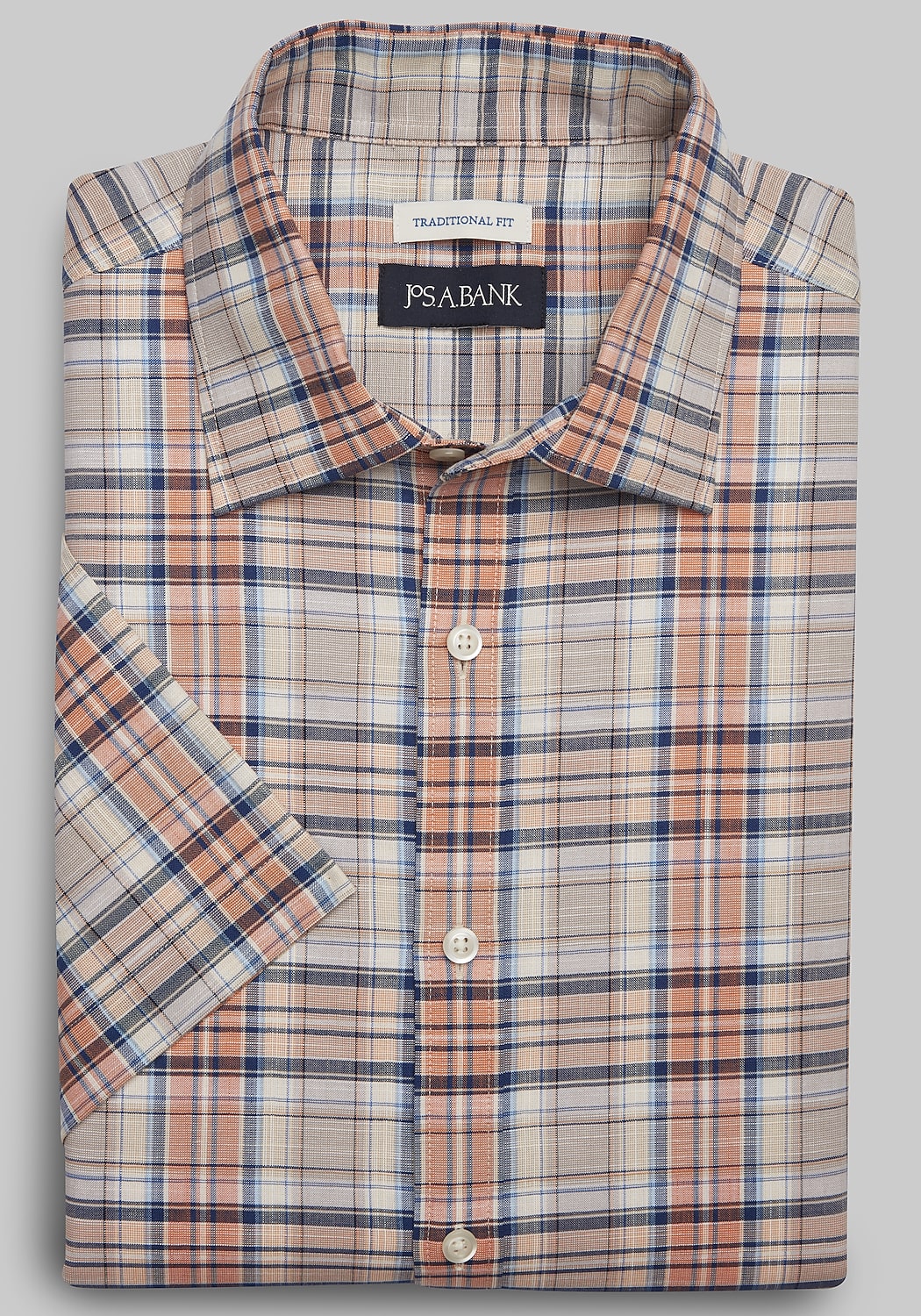 Jos. A. Bank Traditional Fit Plaid Comfort Stretch Short-Sleeve Sportshirt - Big & Tall CLEARANCE