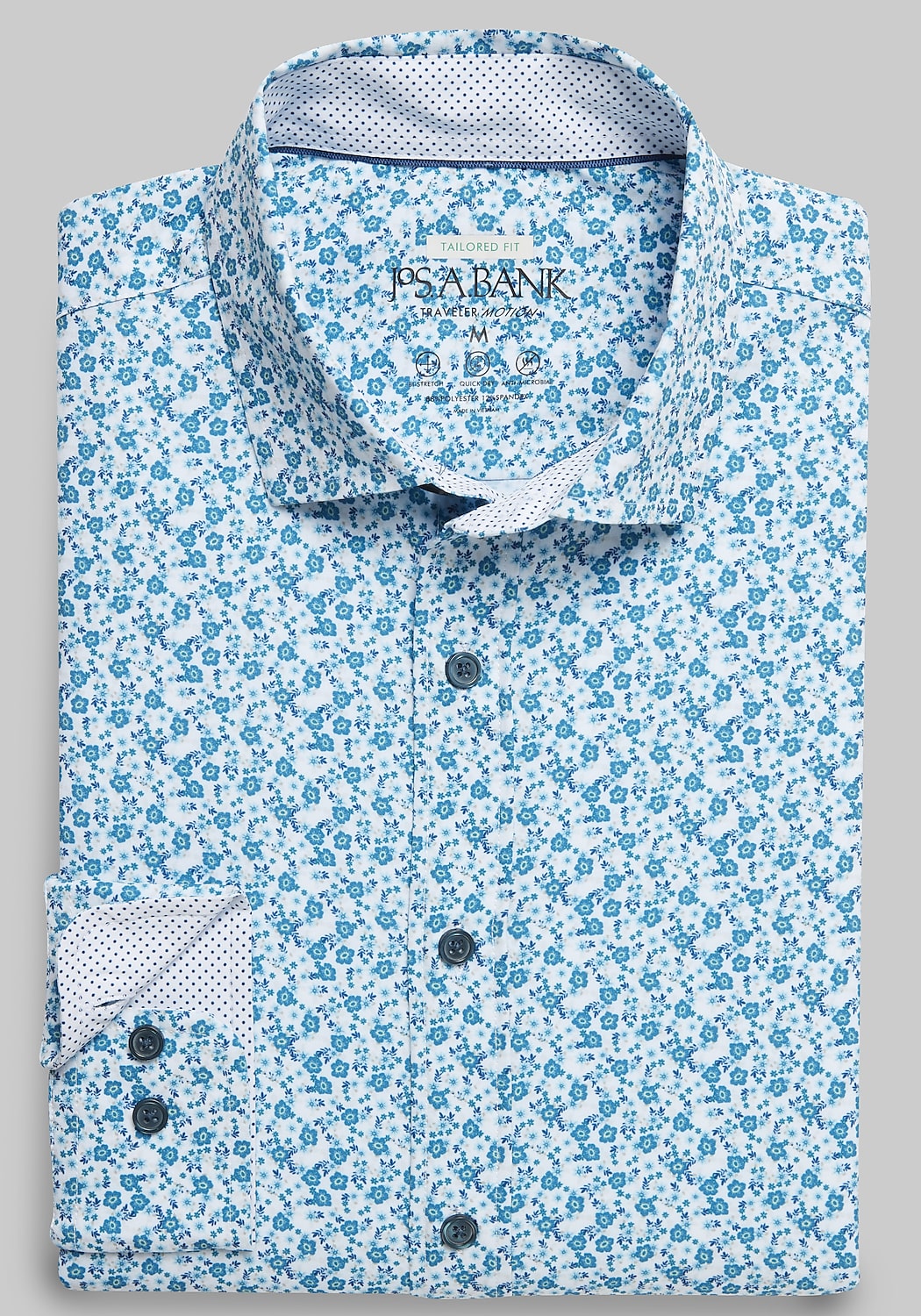 Traveler&reg; Motion Tailored Fit 4-Way Stretch Mini Floral Sportshirt CLEARANCE