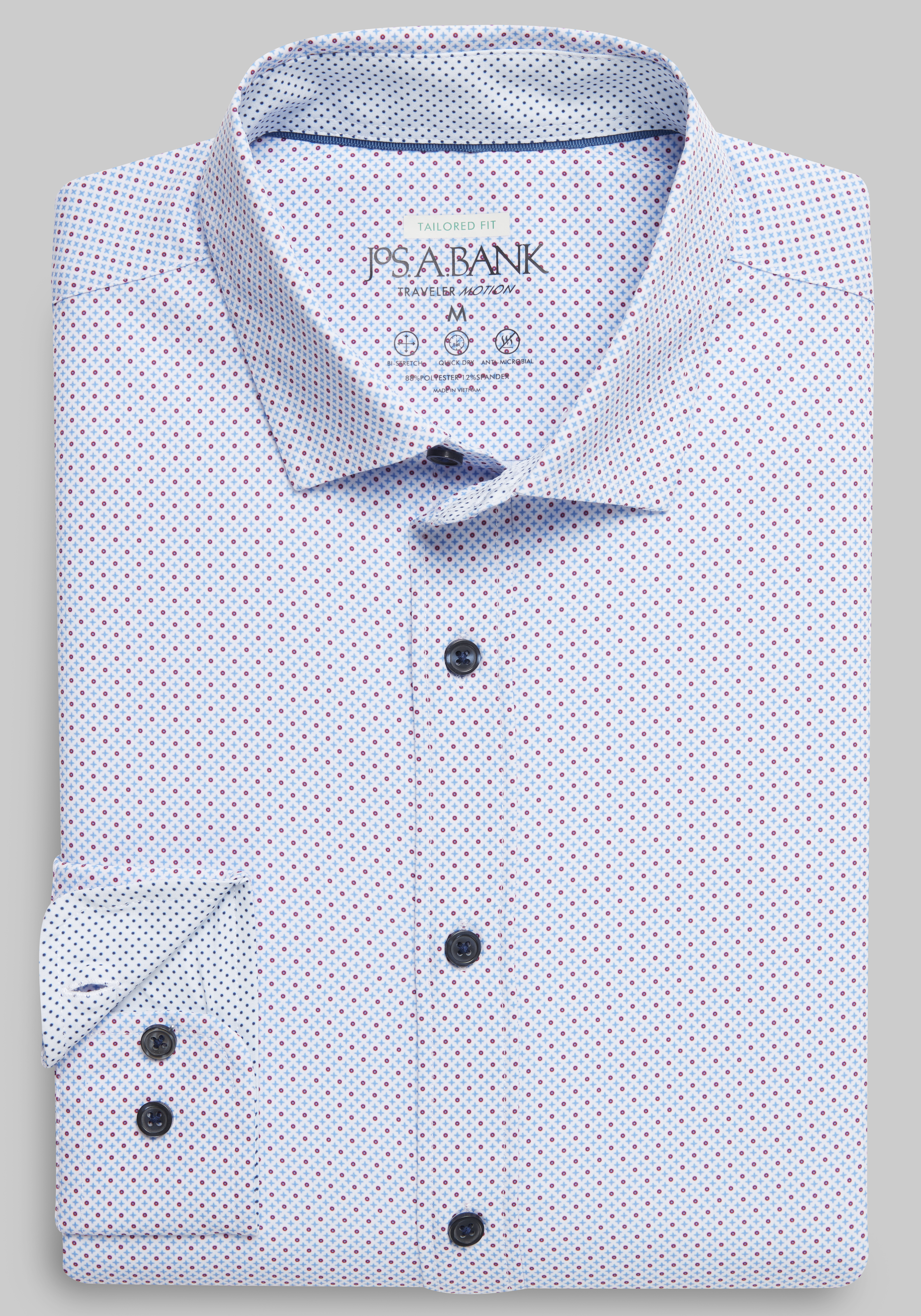 Men's Casual Tops, Traveler Motion Tailored Fit 4-Way Stretch Dot Sportshirt - Jos A Bank