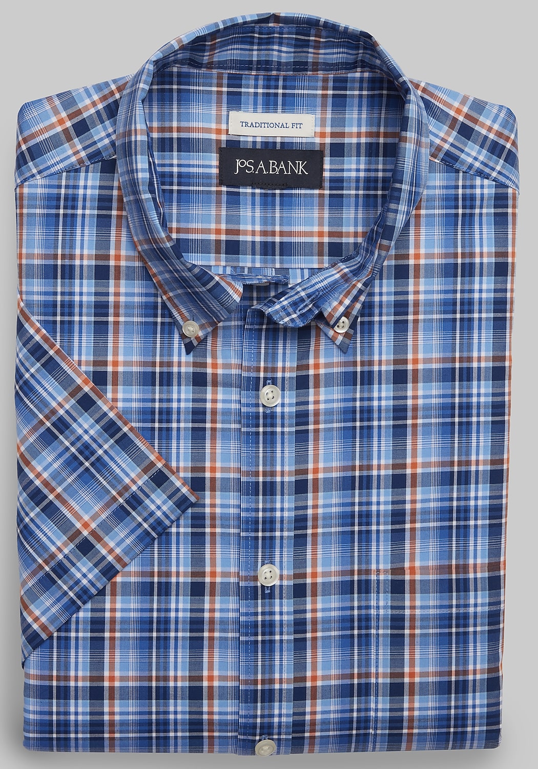 Jos. A. Bank Traditional Fit Plaid Comfort Stretch Short-Sleeve Sportshirt CLEARANCE