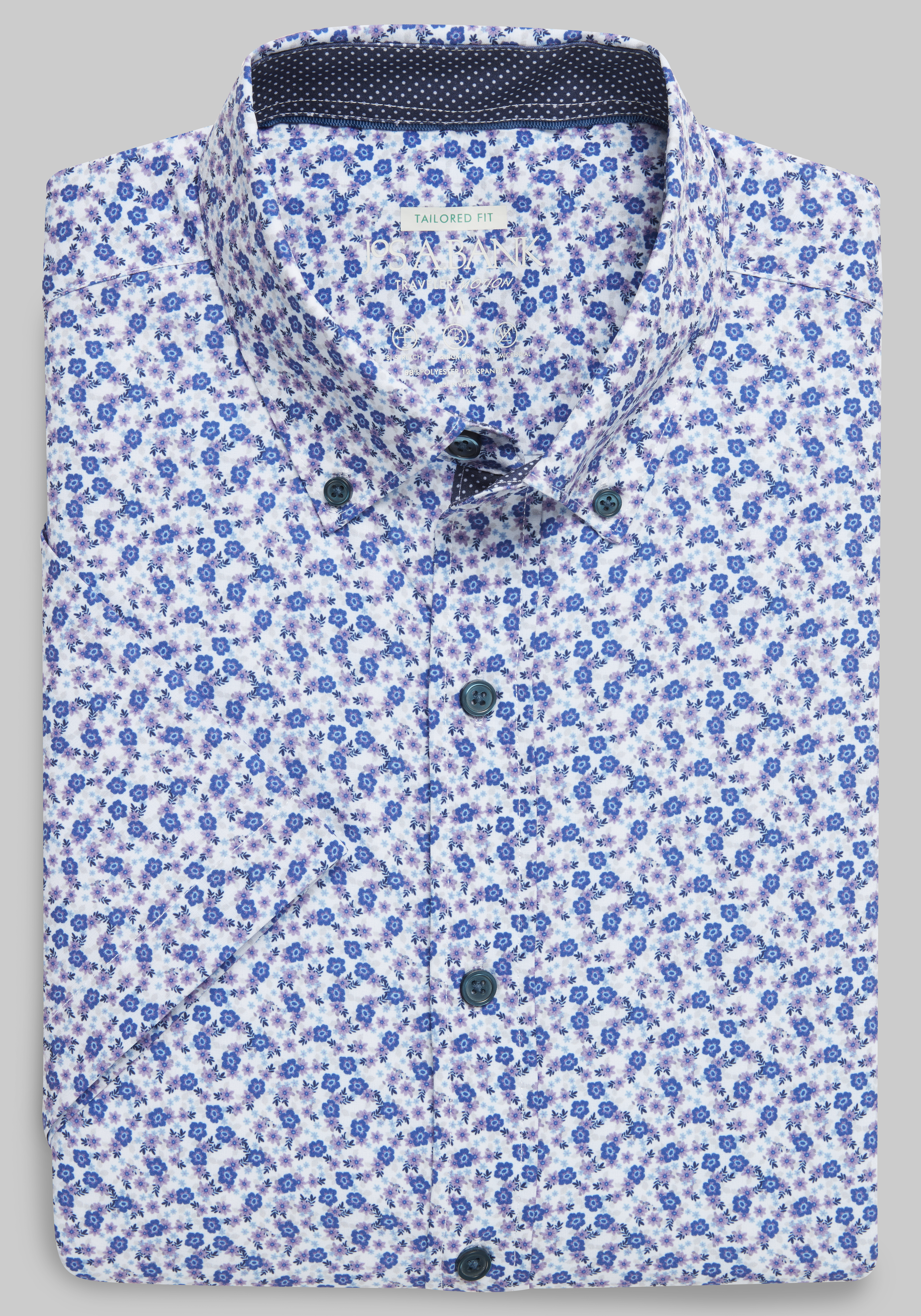 Men's New!, Traveler Motion Tailored Fit 4-Way Stretch Floral Short-Sleeve Sportshirt - Jos A Bank