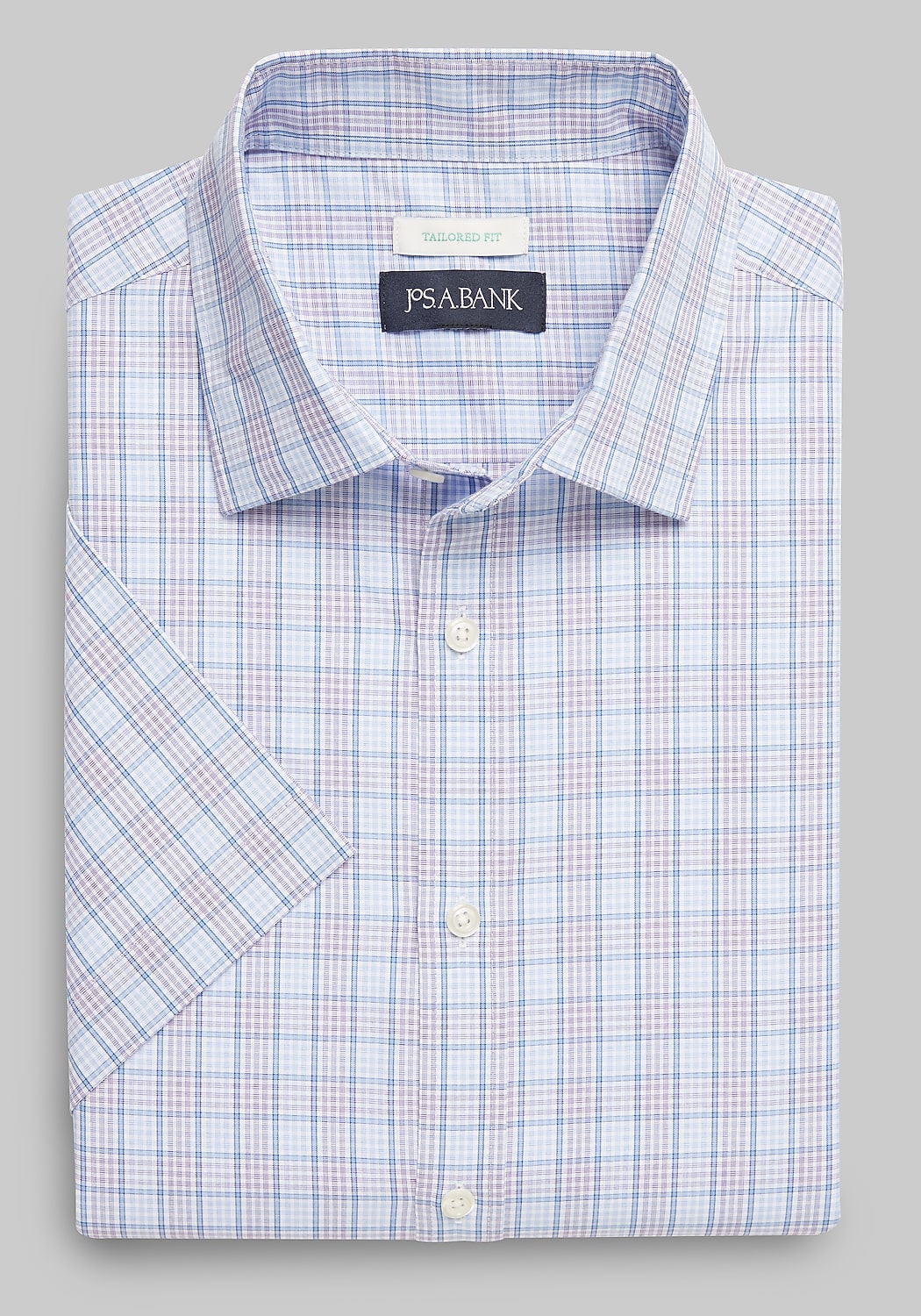 Jos. A. Bank Comfort Stretch Tailored Fit Plaid Short Sleeve Sportshirt CLEARANCE