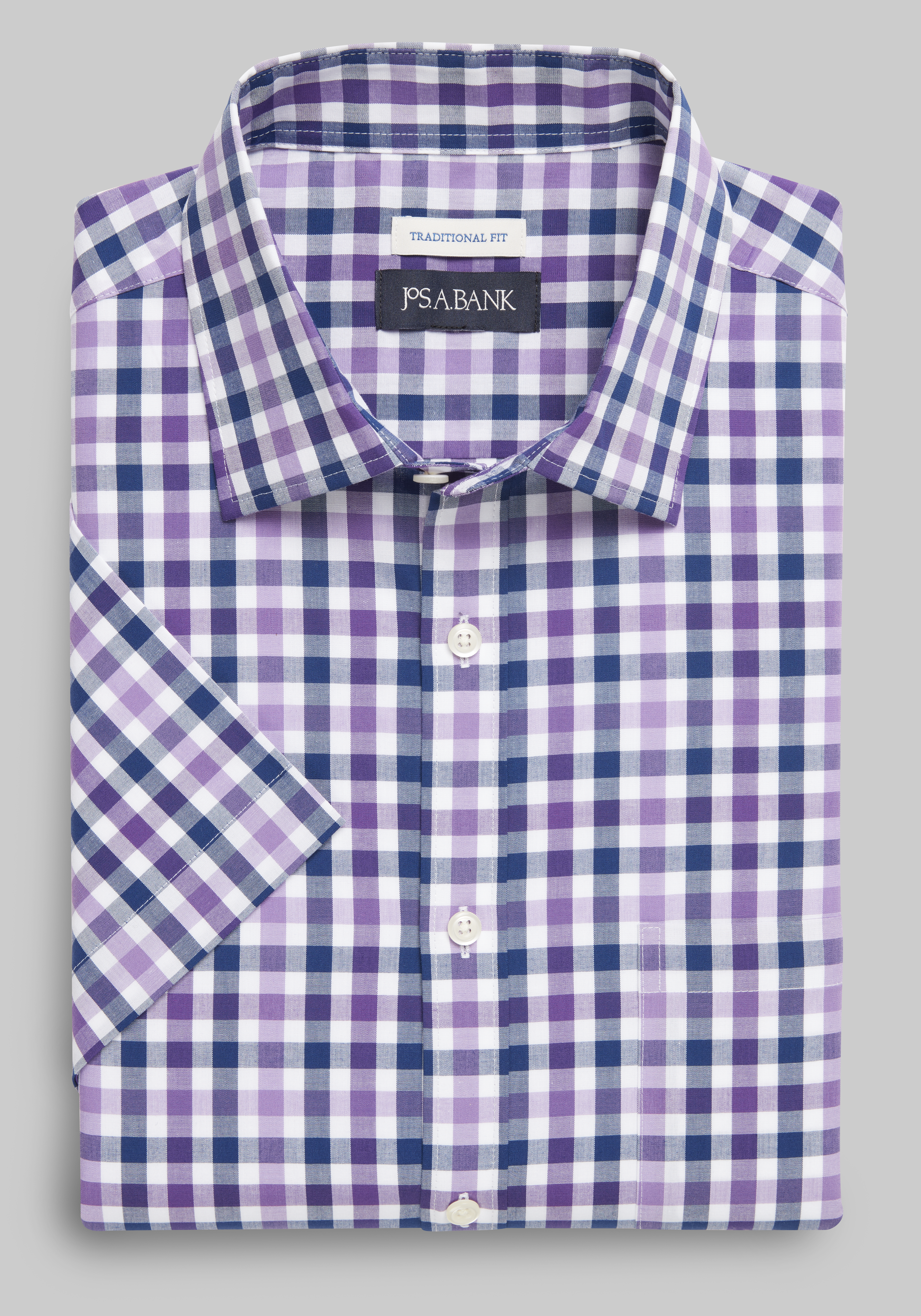 Men's CLEARANCE, Jos. A. Bank Comfort Stretch Traditional Fit Tonal Check Short Sleeve Sportshirt - Big & Tall CLEARANCE - Jos A Bank