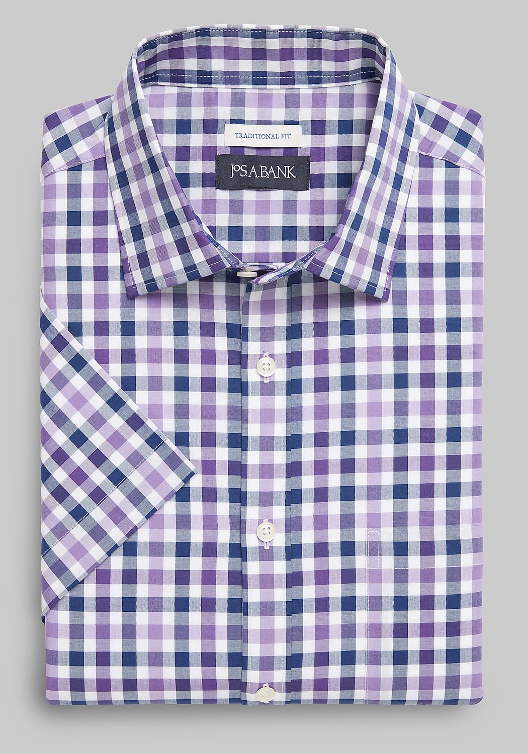 Jos. A. Bank Comfort Stretch Traditional Fit Tonal Check Short Sleeve Sportshirt CLEARANCE