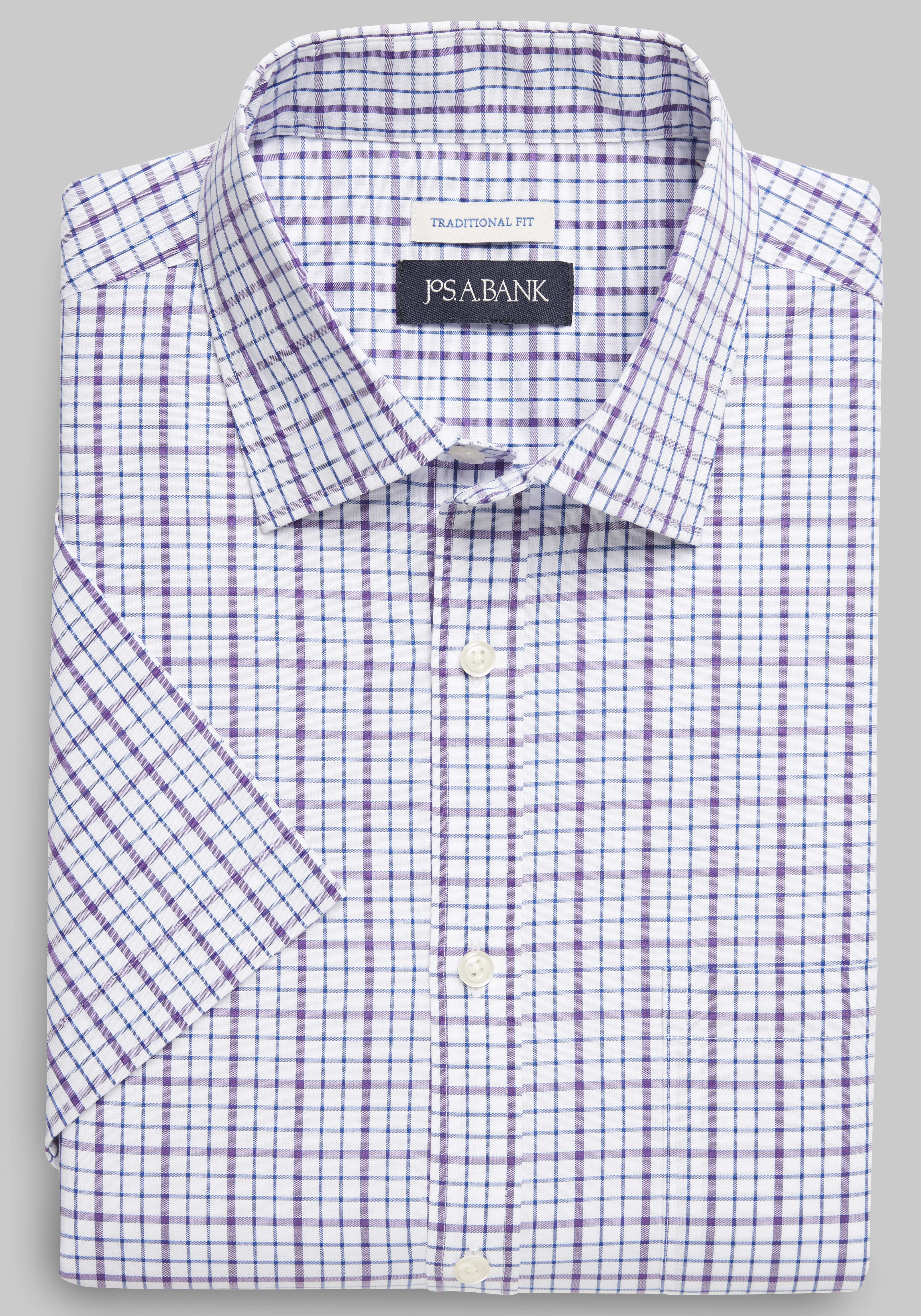 Men's CLEARANCE, Jos. A. Bank Comfort Stretch Traditional Fit Grid Short Sleeve Sportshirt CLEARANCE - Jos A Bank