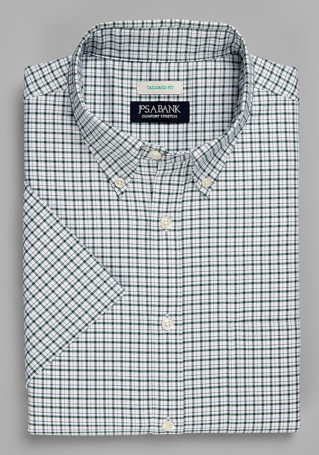 Jos. A. Bank Tailored Fit Windowpane Short Sleeve Sportshirt - Big & Tall