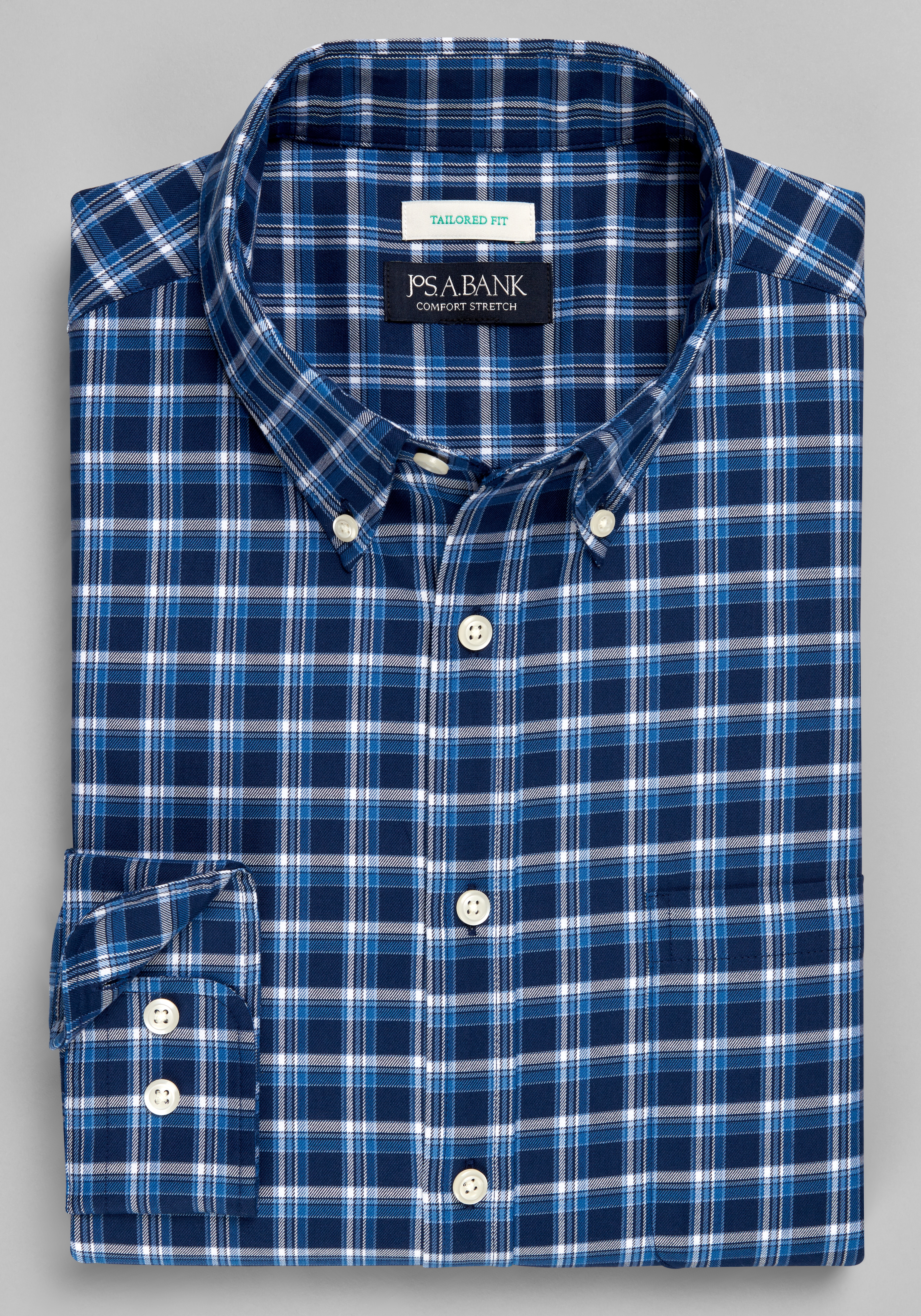 Jos. A. Bank Tailored Fit Medium Offset Plaid Button Up Shirt CLEARANCE