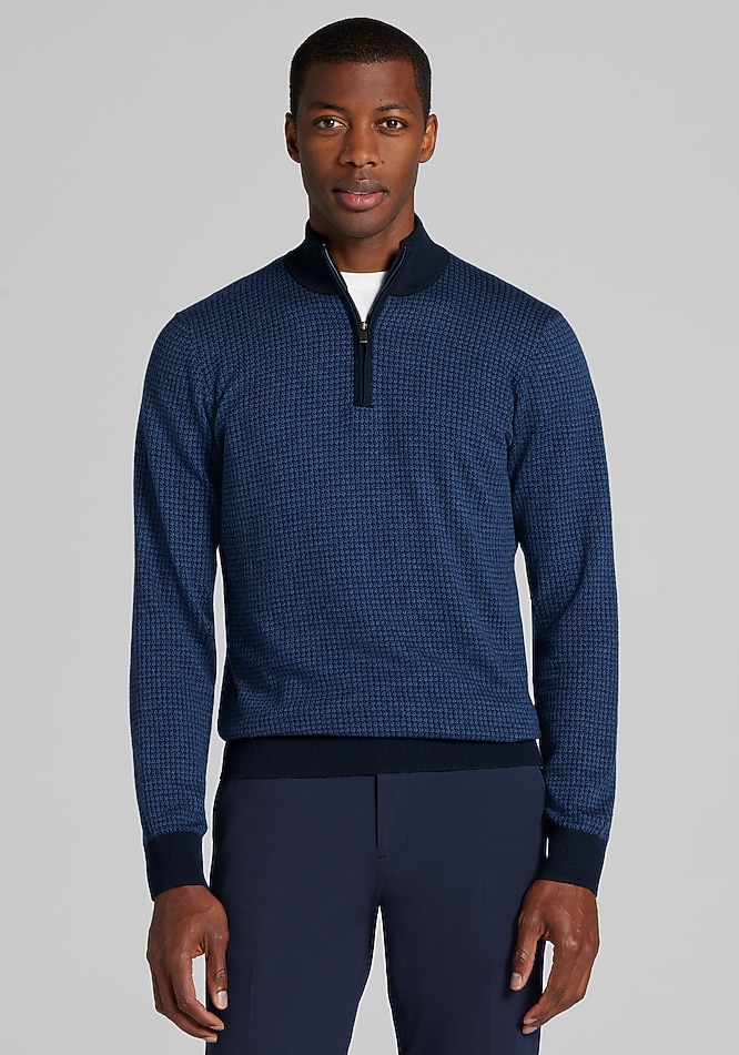 Jos. A. Bank Tailored Fit Jacquard 1/4 Zip Sweater CLEARANCE