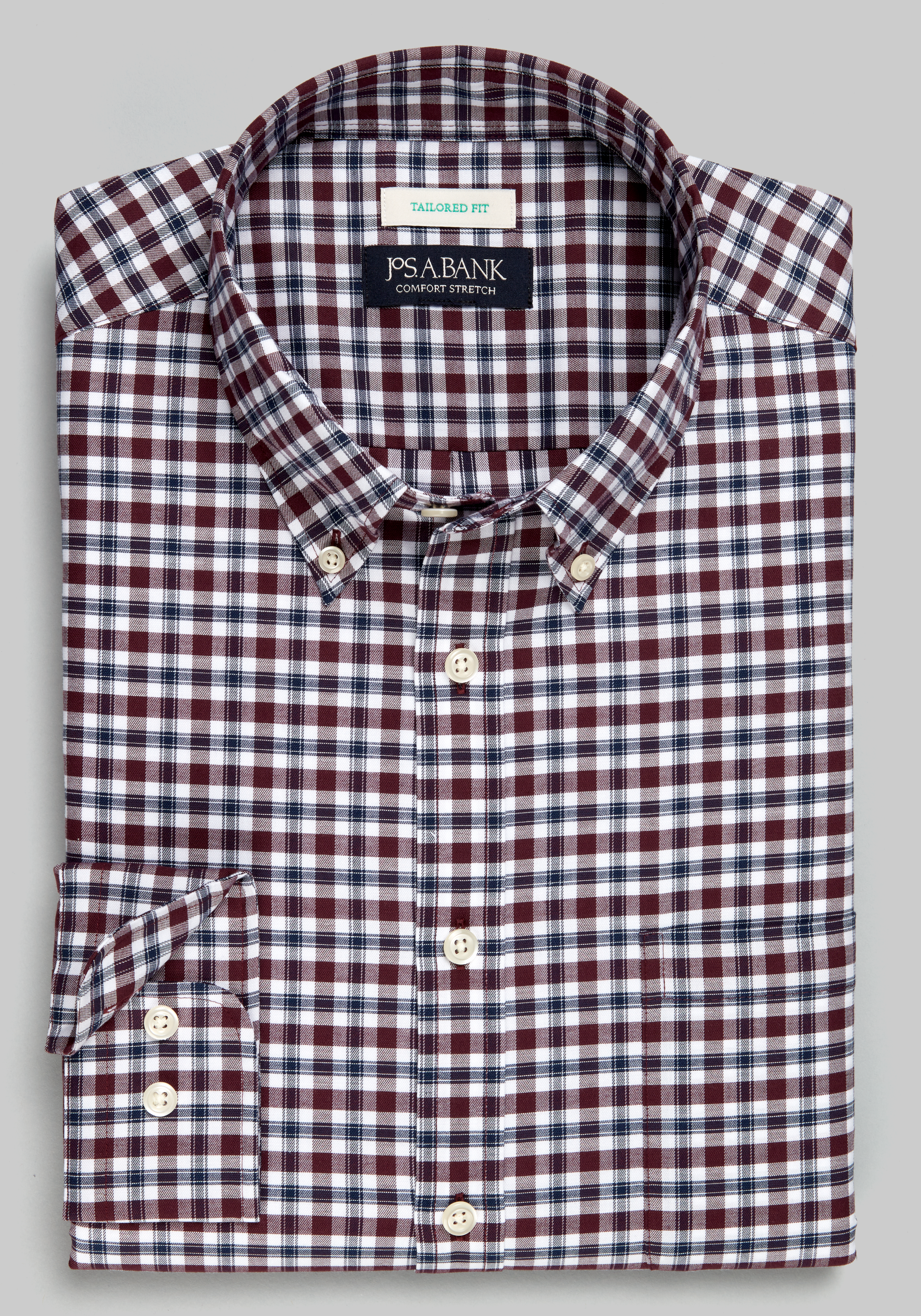 Men's Casual Tops, Jos. A. Bank Tailored Fit Plaid Long Sleeve Sportshirt - Jos A Bank