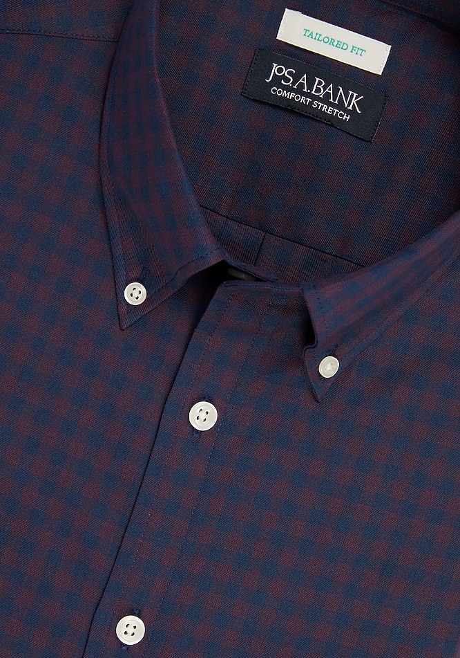 burgundy gingham dress shirt Men's Relco Retro Two Tone Black & Burgundy Mod Tonic Shirt
