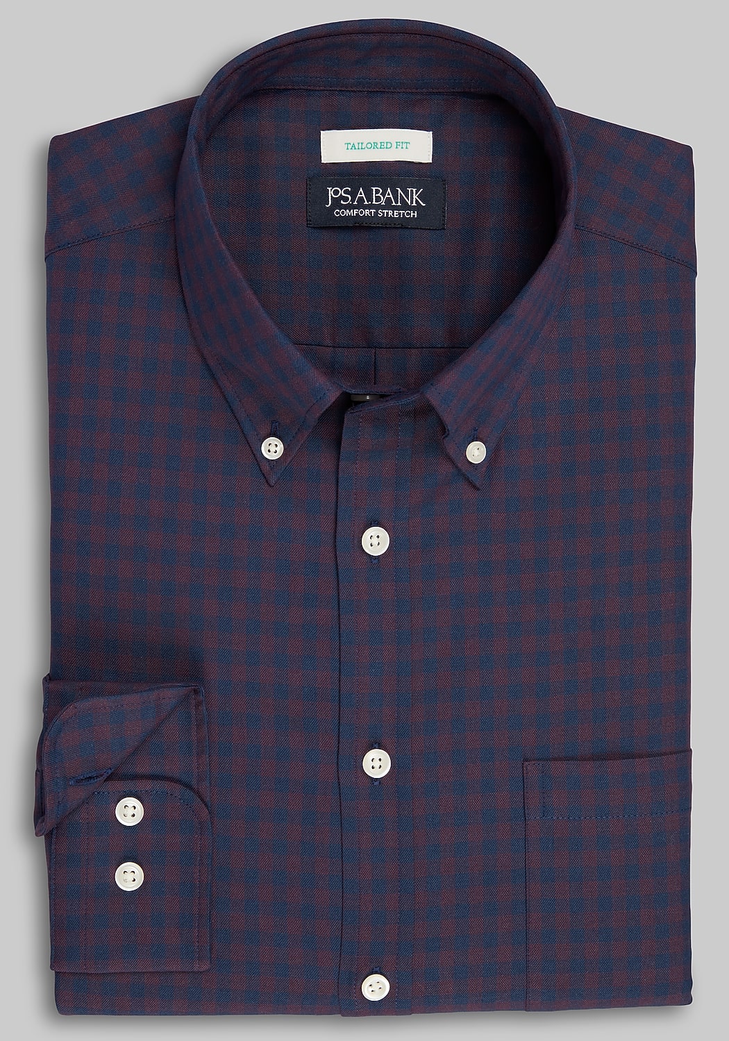 Jos. A. Bank Tailored Fit Gingham Long Sleeve Sportshirt - Big & Tall