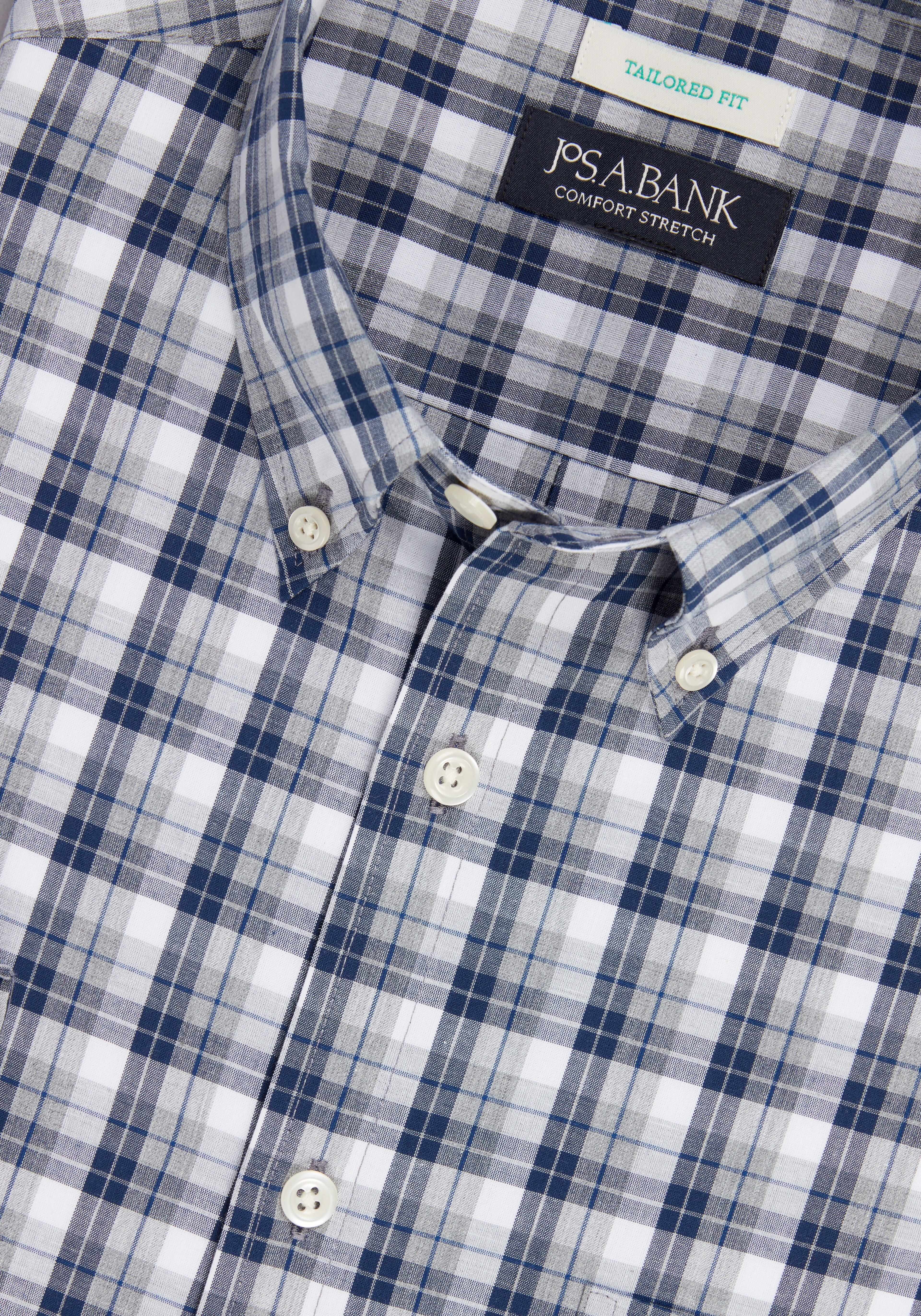 Jos. A. Bank Tailored Fit Melange Check Long Sleeve Button Up Shirt CLEARANCE