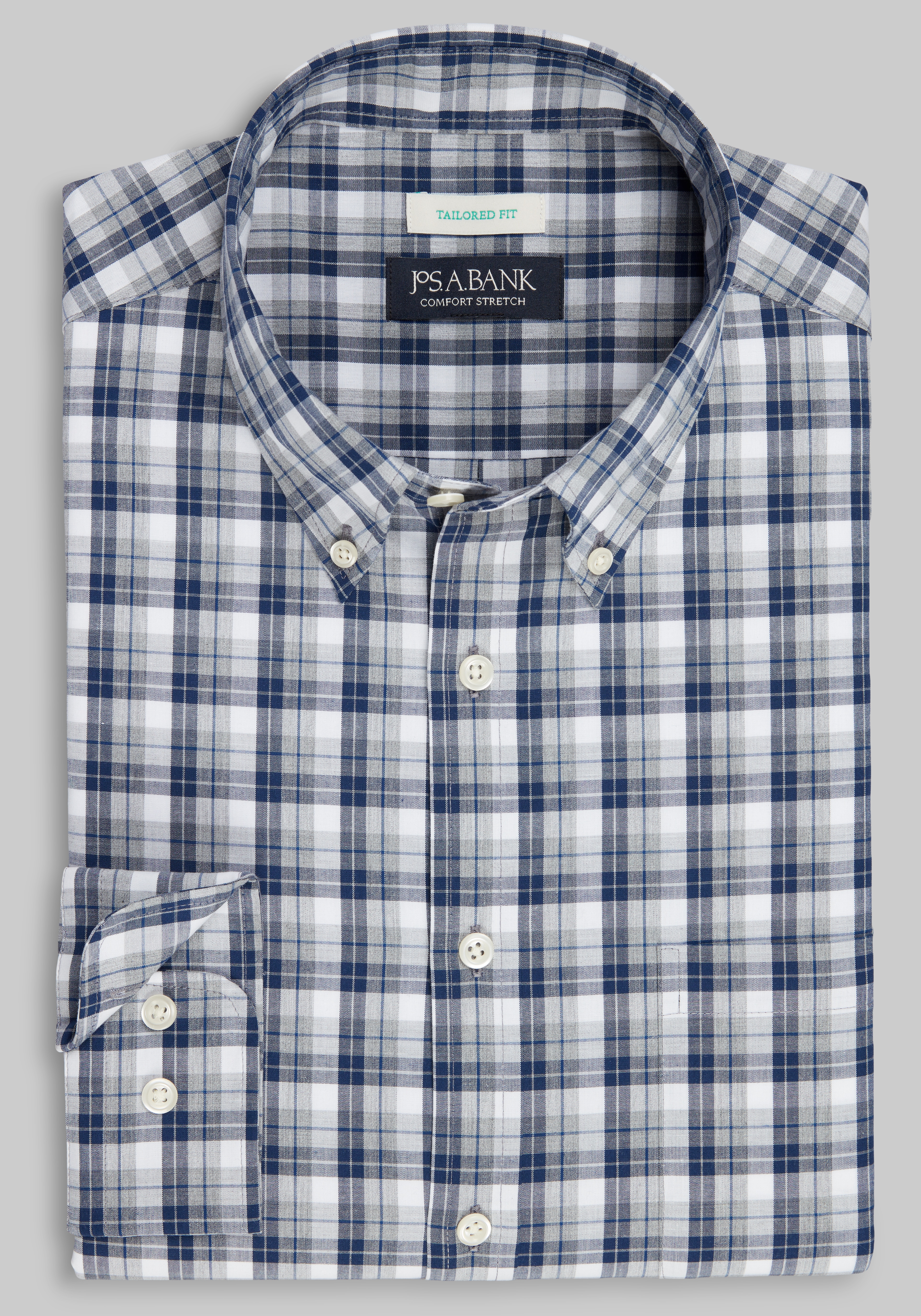 Jos. A. Bank Tailored Fit Melange Check Long Sleeve Button Up Shirt CLEARANCE