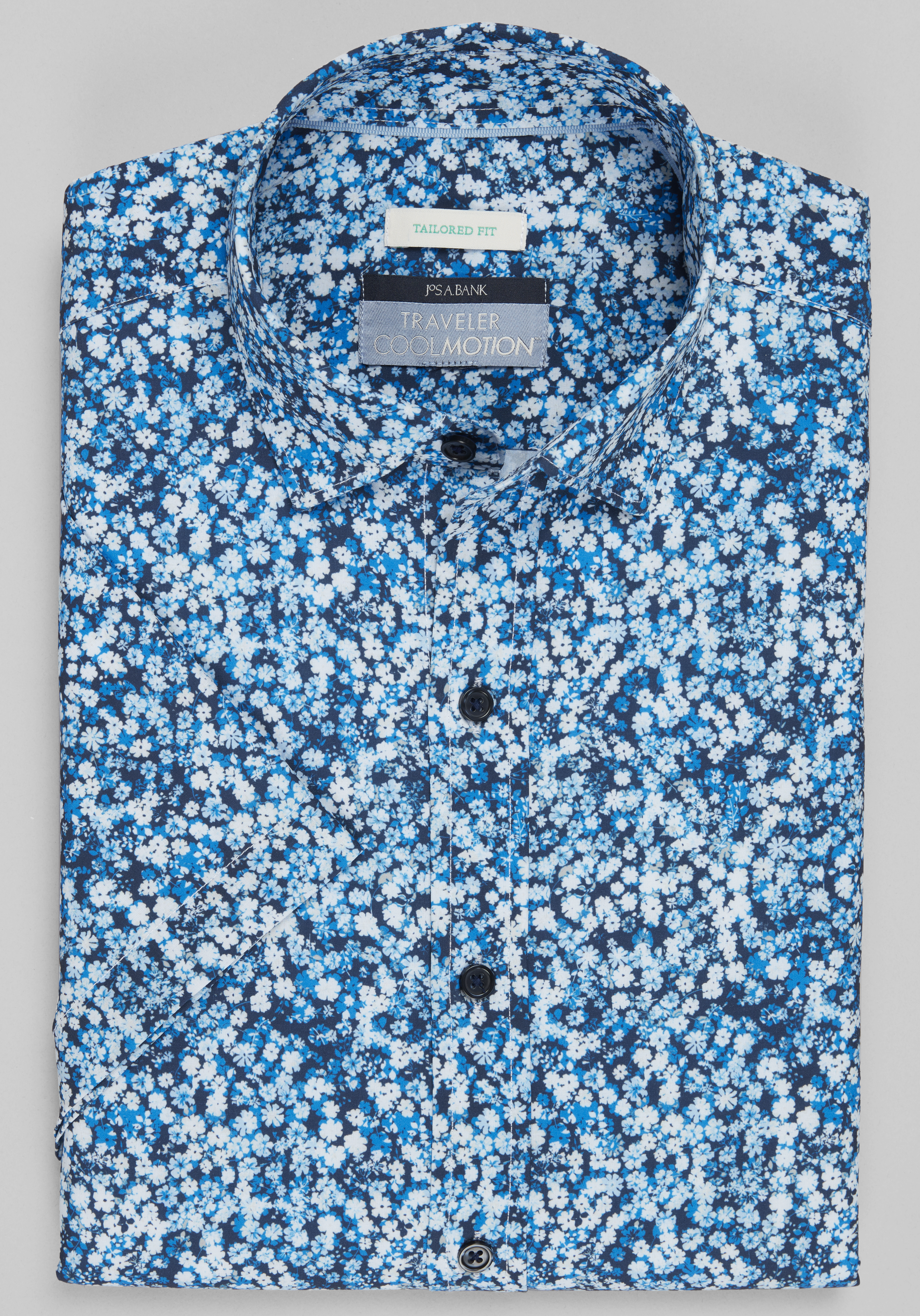 Men's FLYOUT_COLLECTION, Traveler&reg; Collection Tailored Fit Liberty Floral 4-Way Stretch Short Sleeve Sportshirt - Big & Tall - Jos A Bank