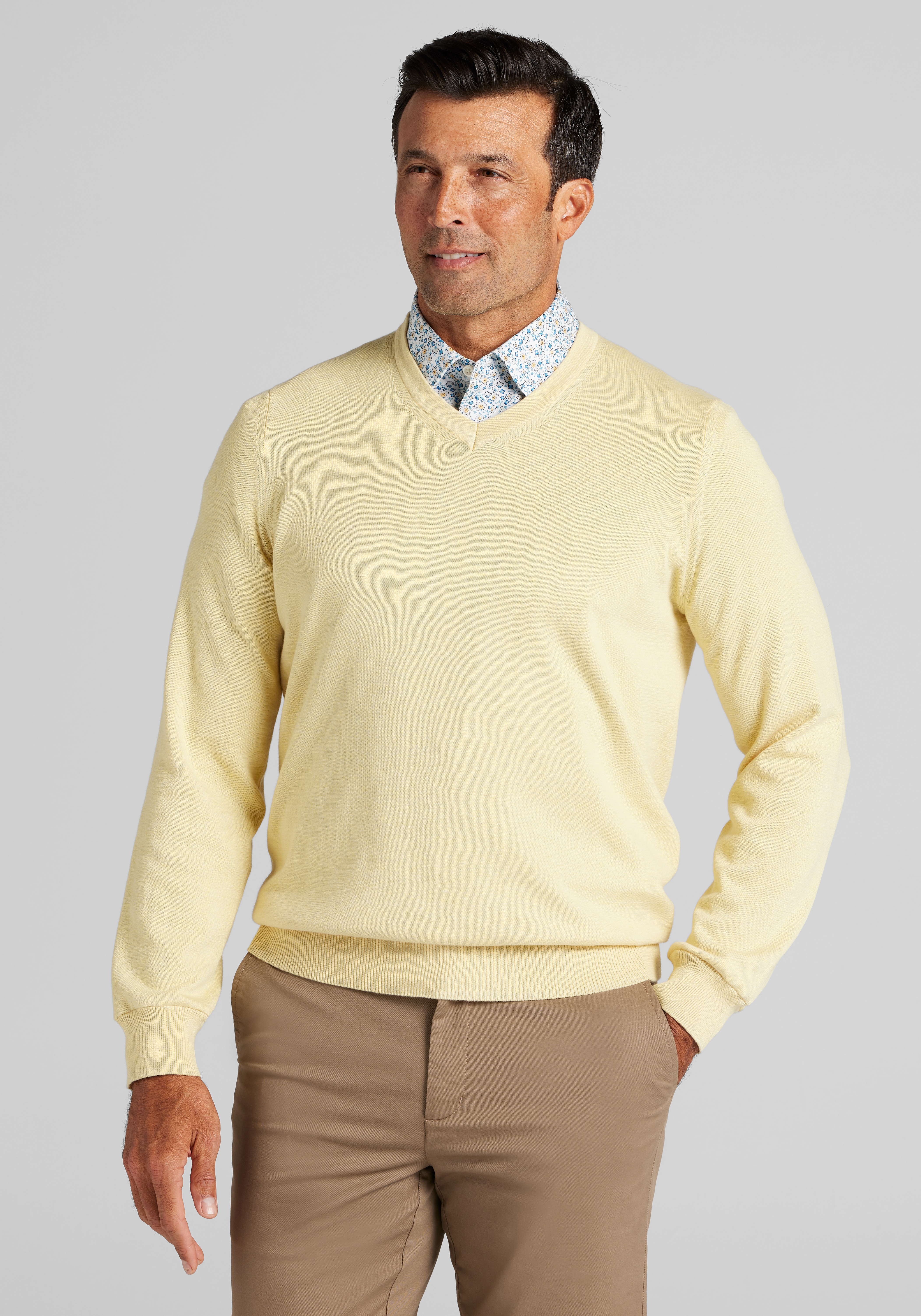 Men's Sweaters, Jos. A. Bank Tailored Fit Pima Cotton V-Neck Sweater - Jos A Bank
