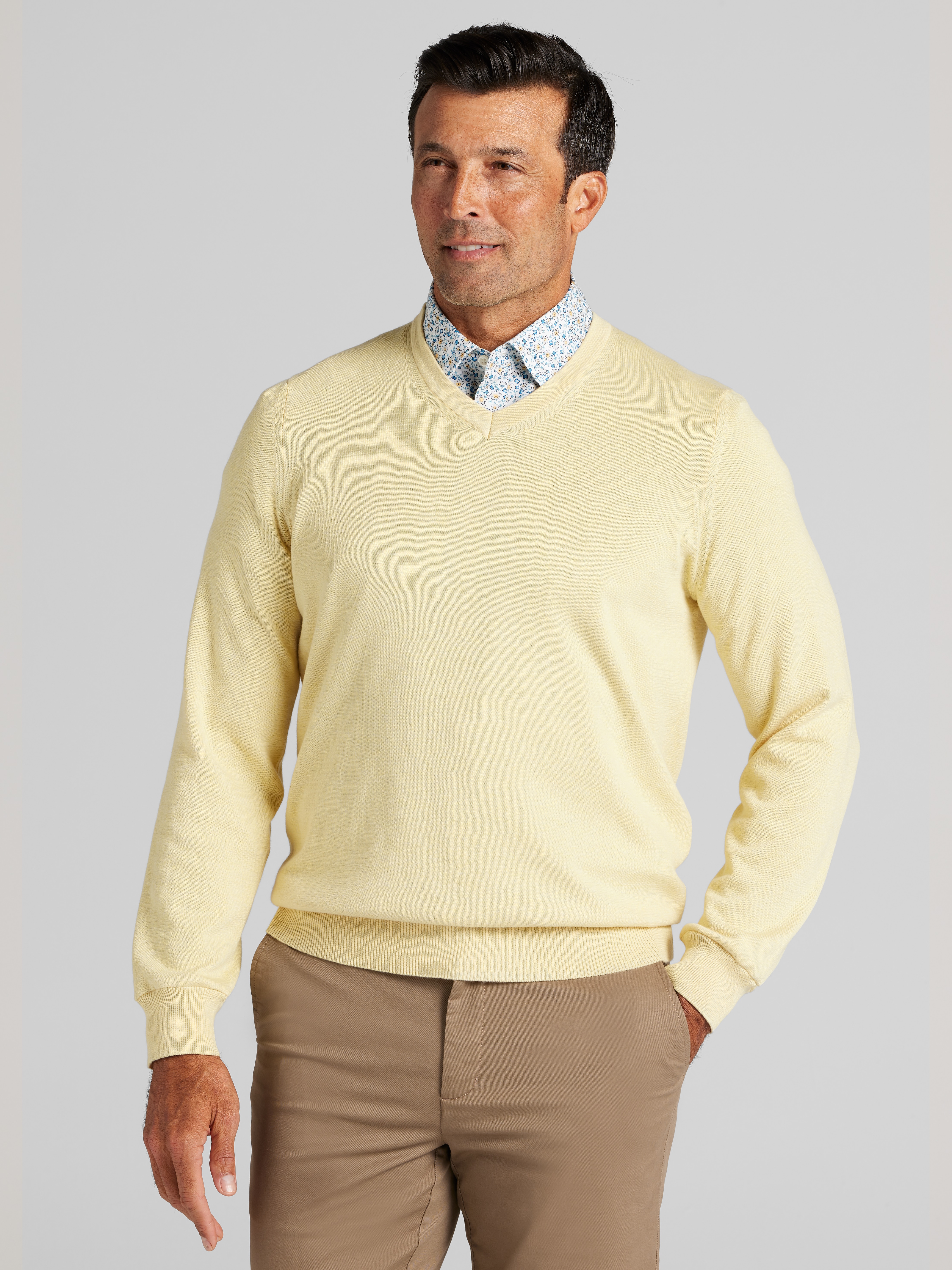 Men's Sweaters, Jos. A. Bank Tailored Fit Pima Cotton V-Neck Sweater - Jos A Bank