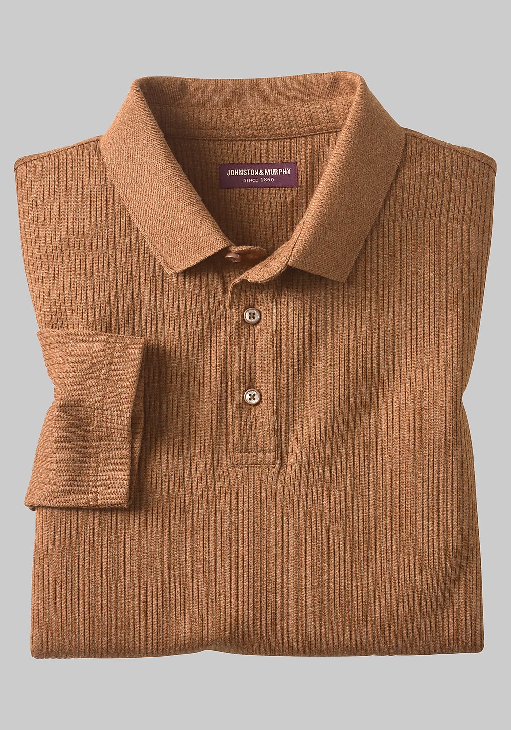 Johnston & Murphy Tailored Fit Quincy Ribbed Long Sleeve Polo