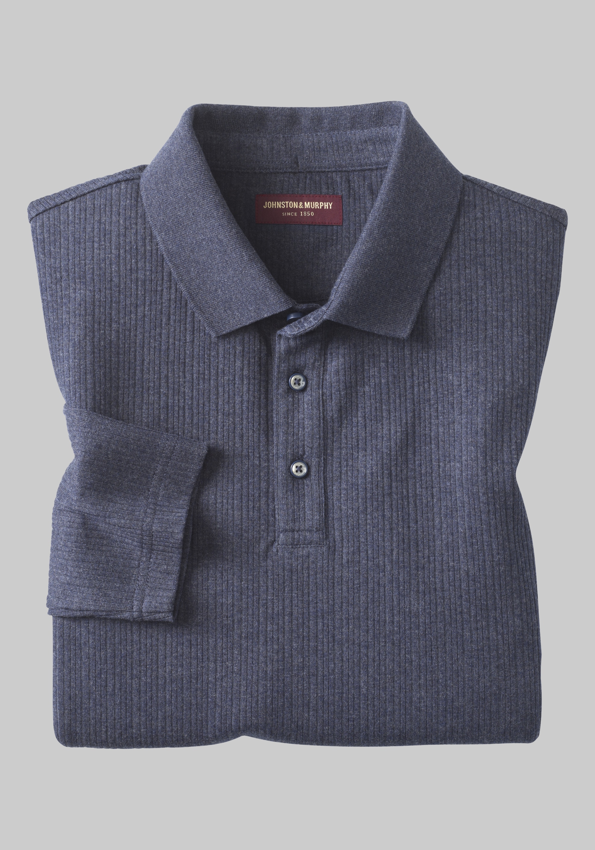 Johnston & Murphy Tailored Fit Quincy Ribbed Long Sleeve Polo