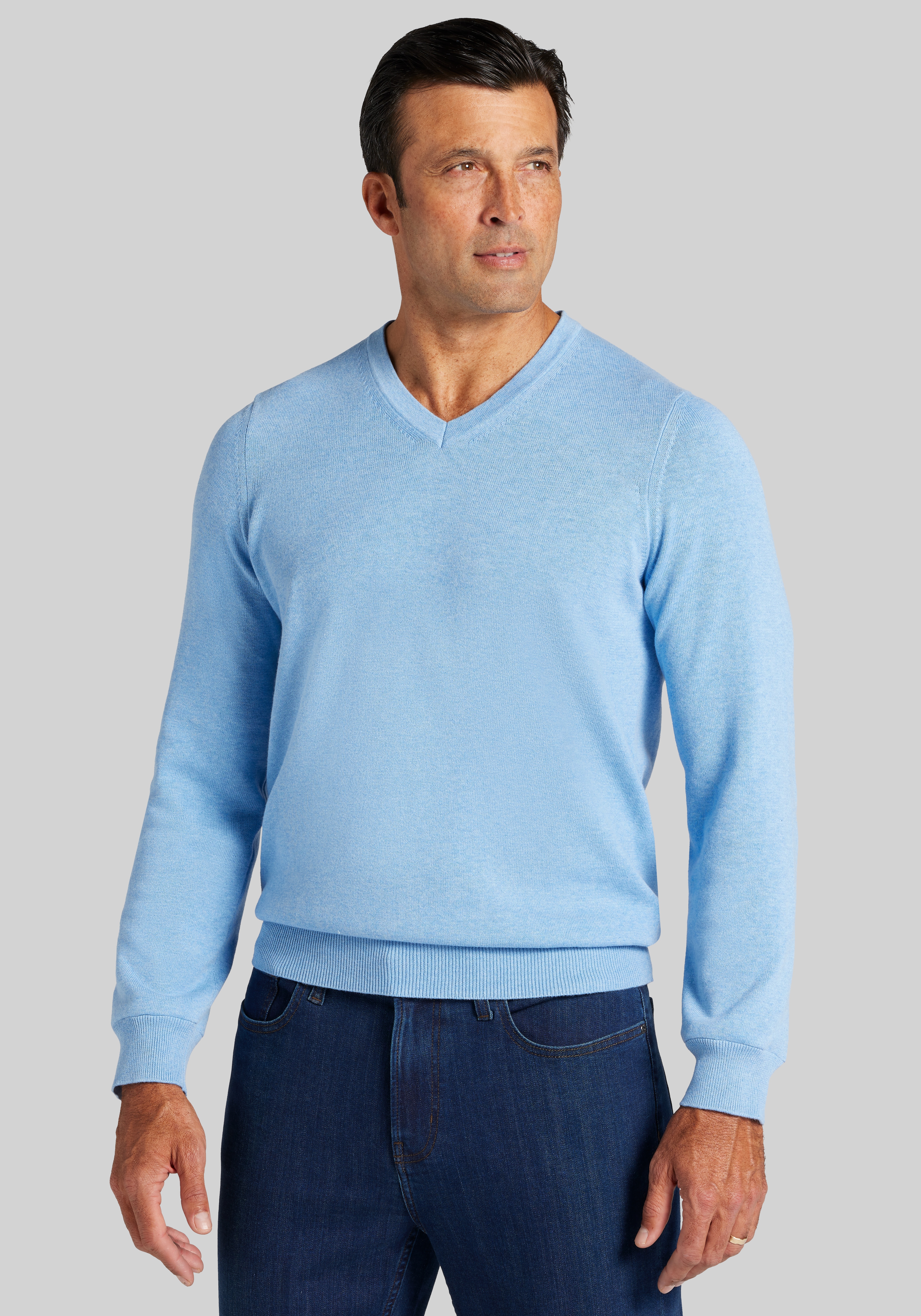 Men's Casual Tops, Jos. A. Bank Tailored Fit Pima Cotton V-Neck Sweater - Jos A Bank