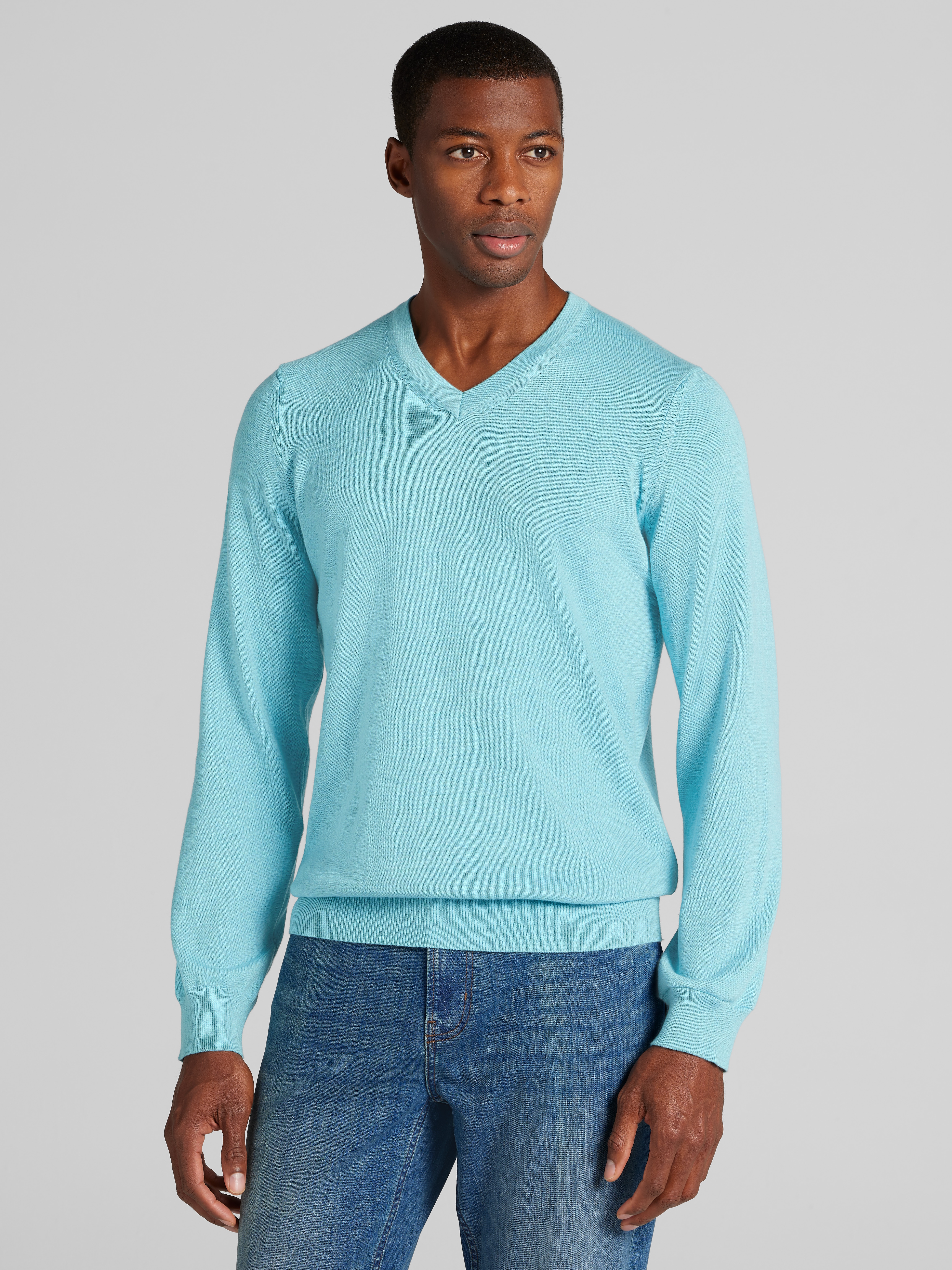 Men's Sweaters, Jos A. Bank Tailored Fit Pima Cotton V-Neck Sweater - Jos A Bank