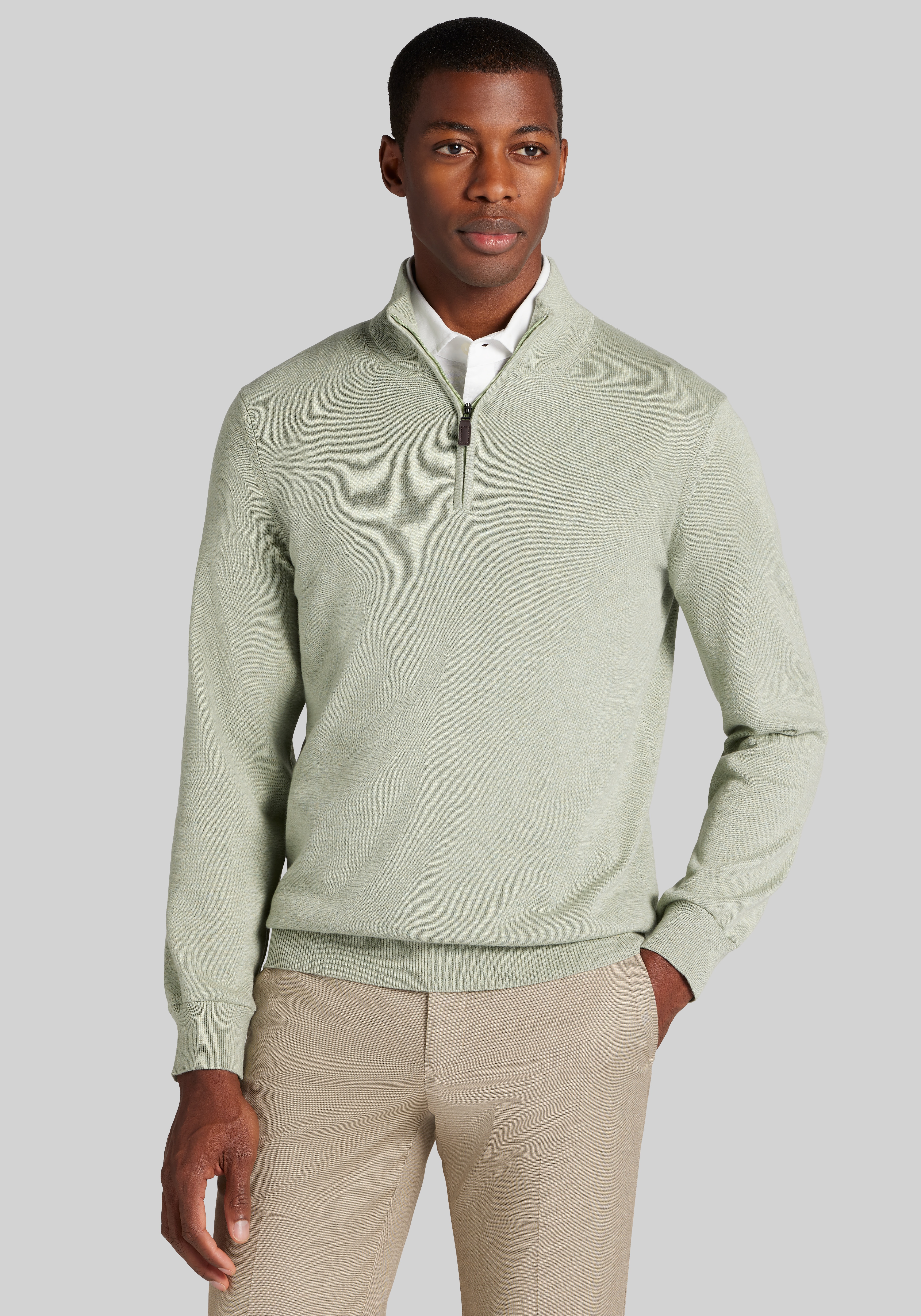 Men's Sweaters, Jos. A. Bank Tailored Fit Pima Cotton 1/4 Zip Sweater - Jos A Bank