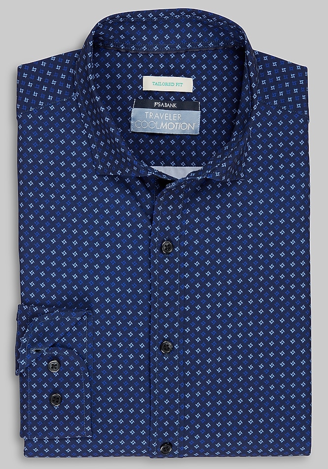 Men's Big & Tall Traveler Collection Tailored Fit Cyclone 4-Way Stretch Casual Shirt at Jos. A. Bank, Blue/Navy, Size XX Large