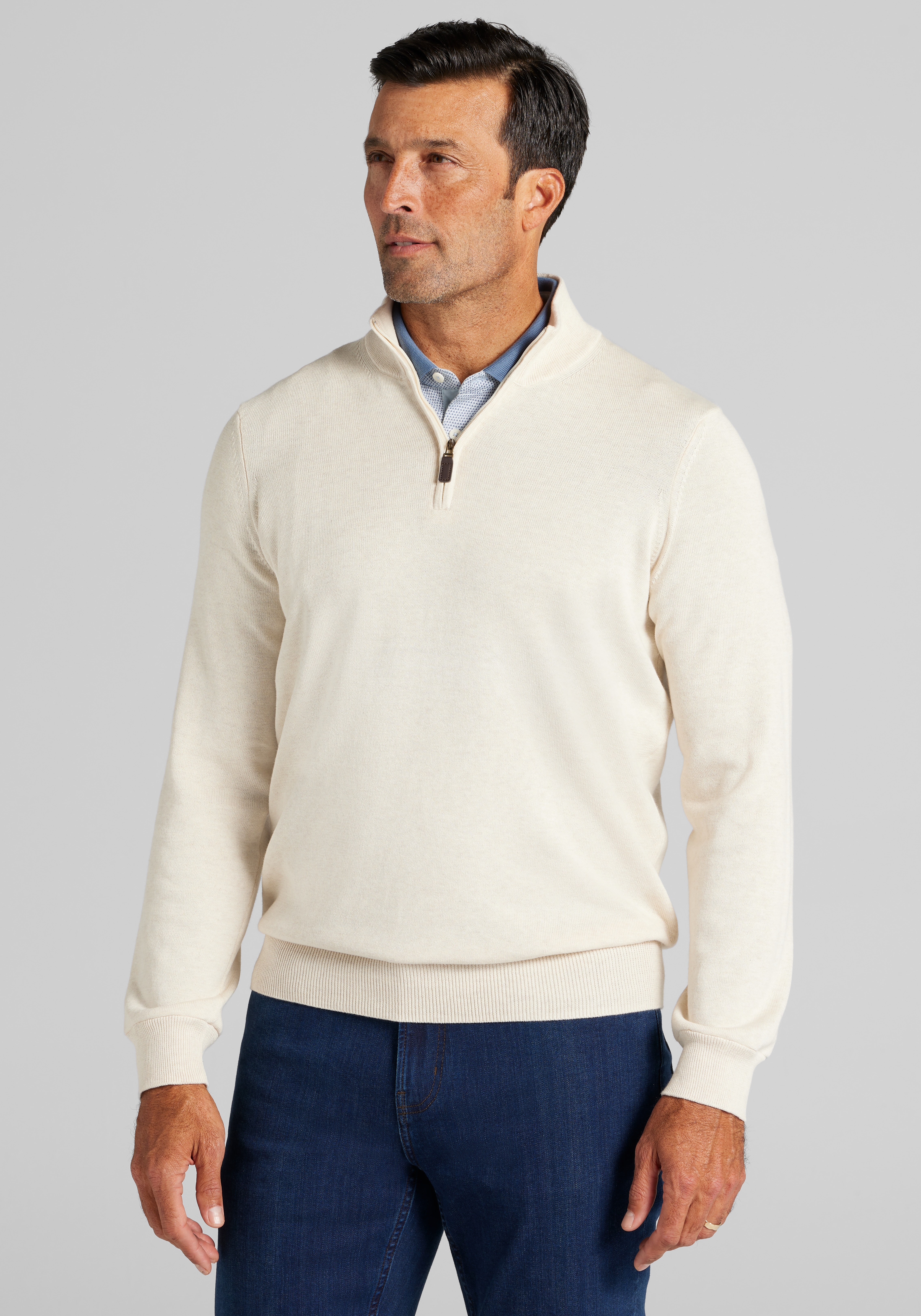 Men's Sweaters, Jos. A. Bank Tailored Fit Pima Cotton 1/4 Zip Sweater - Jos A Bank