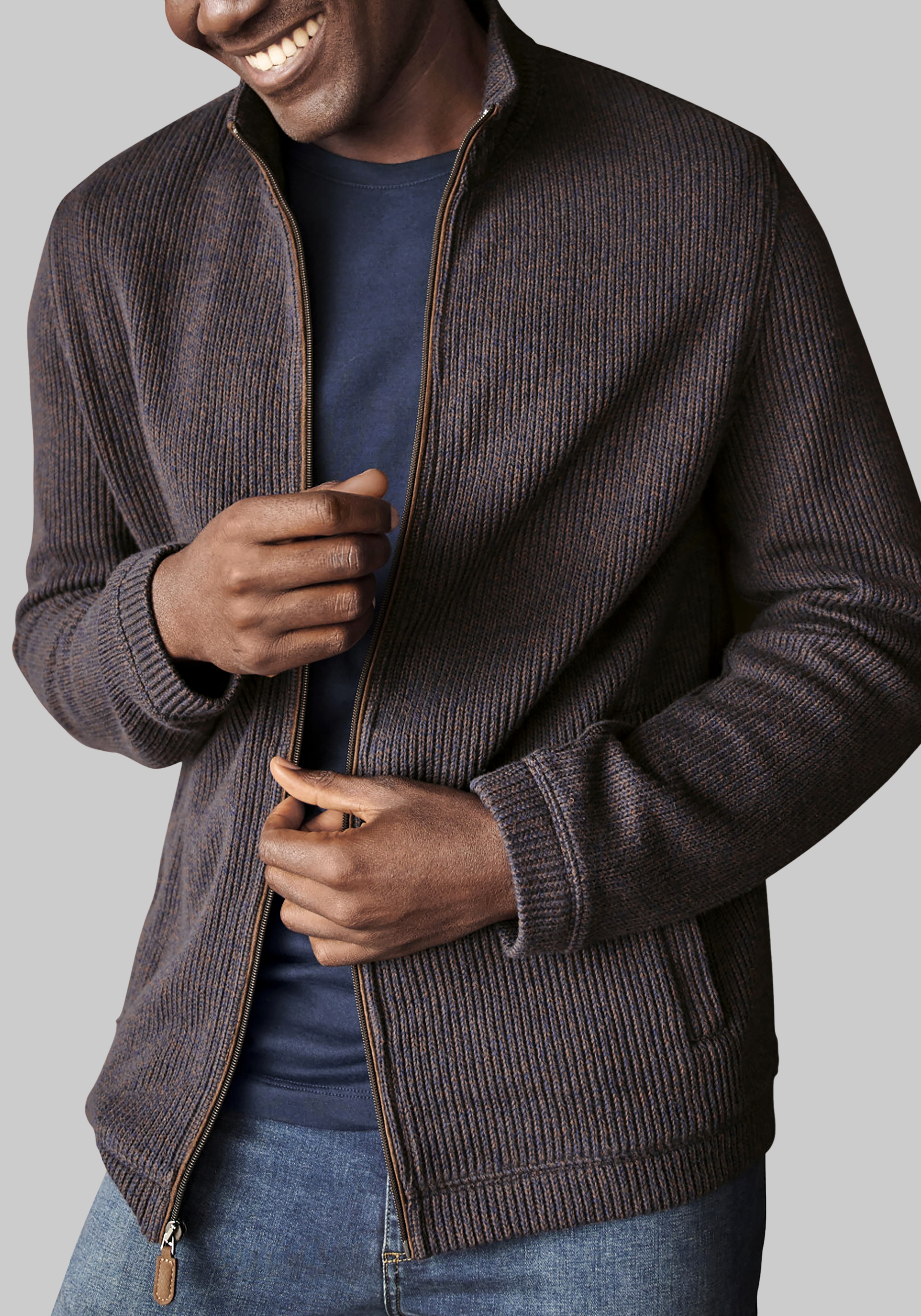 Men's Shoes, Johnston & Murphy Tailored Fit Full-Zip Sweater - Jos A Bank