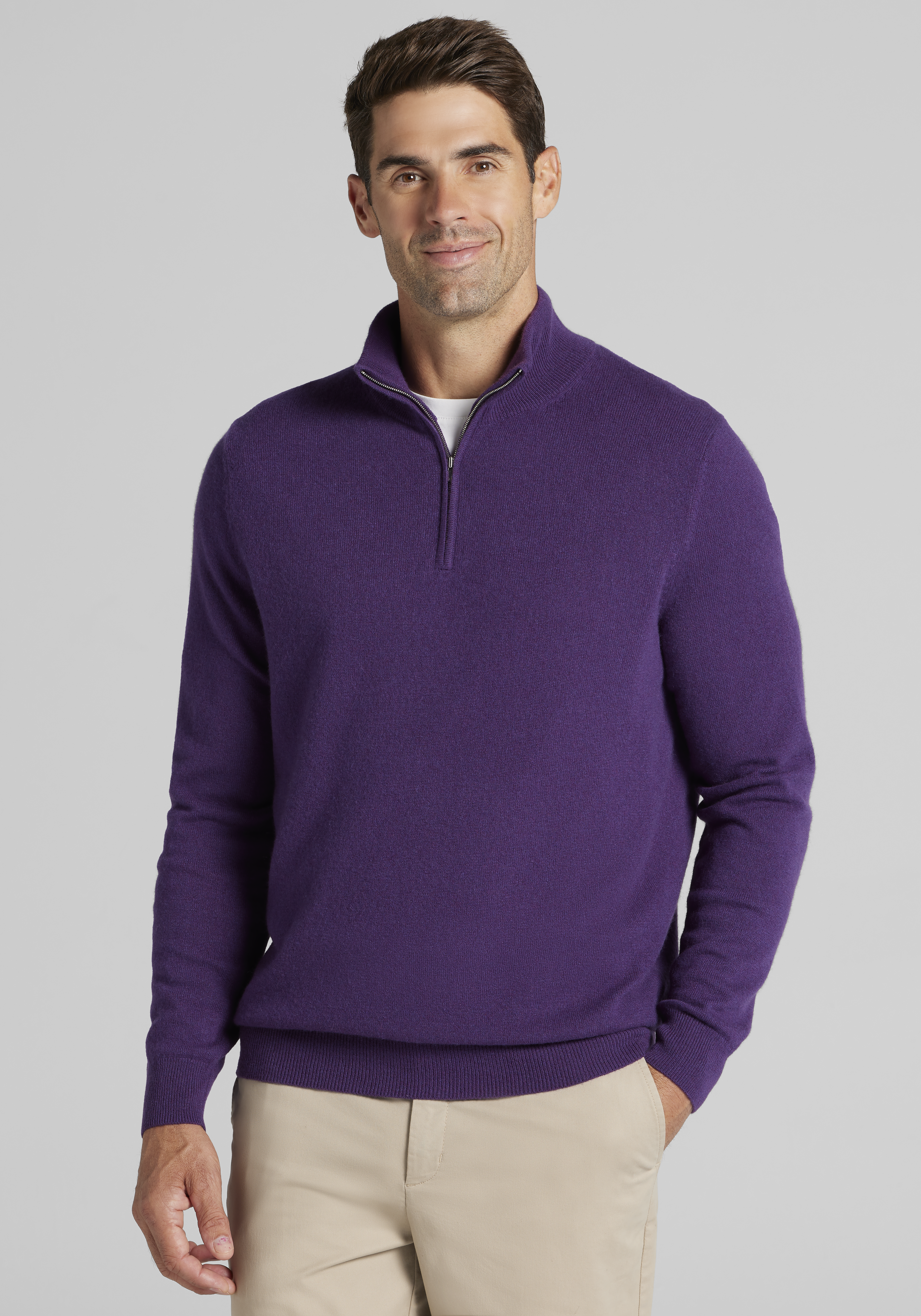 Men's Sweaters, Reserve Collection Tailored Fit 1/4 Zip Cashmere Sweater - Jos A Bank