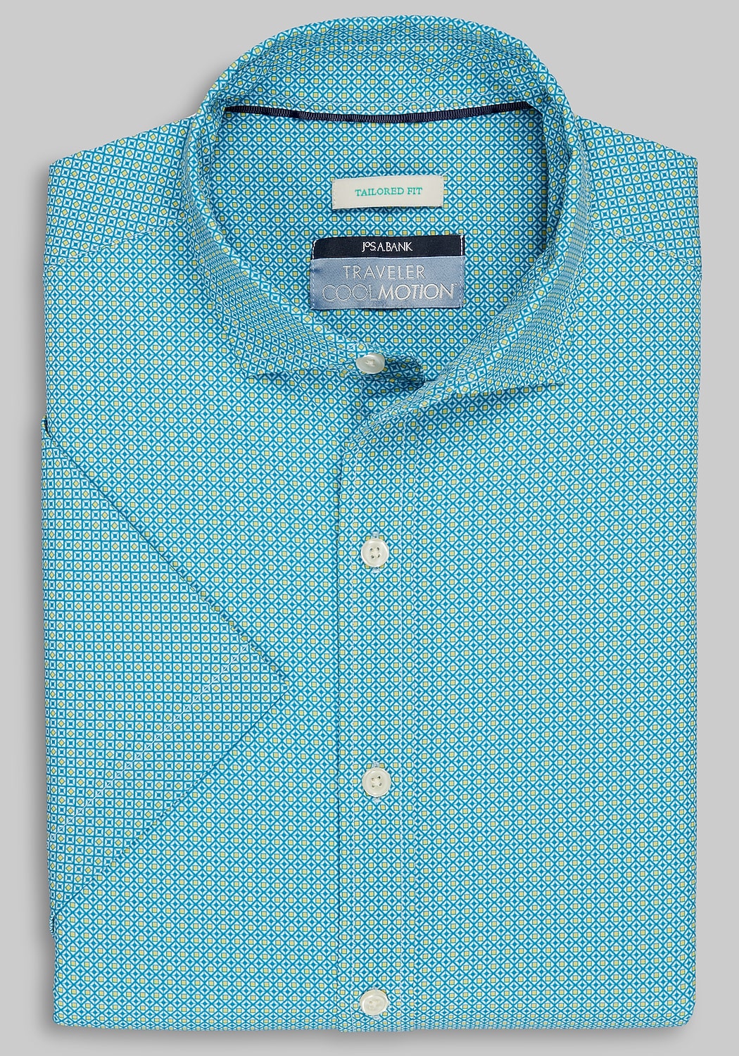Traveler&reg; Collection Tailored Fit Diamond Grid 4-Way Stretch Short Sleeve Sportshirt