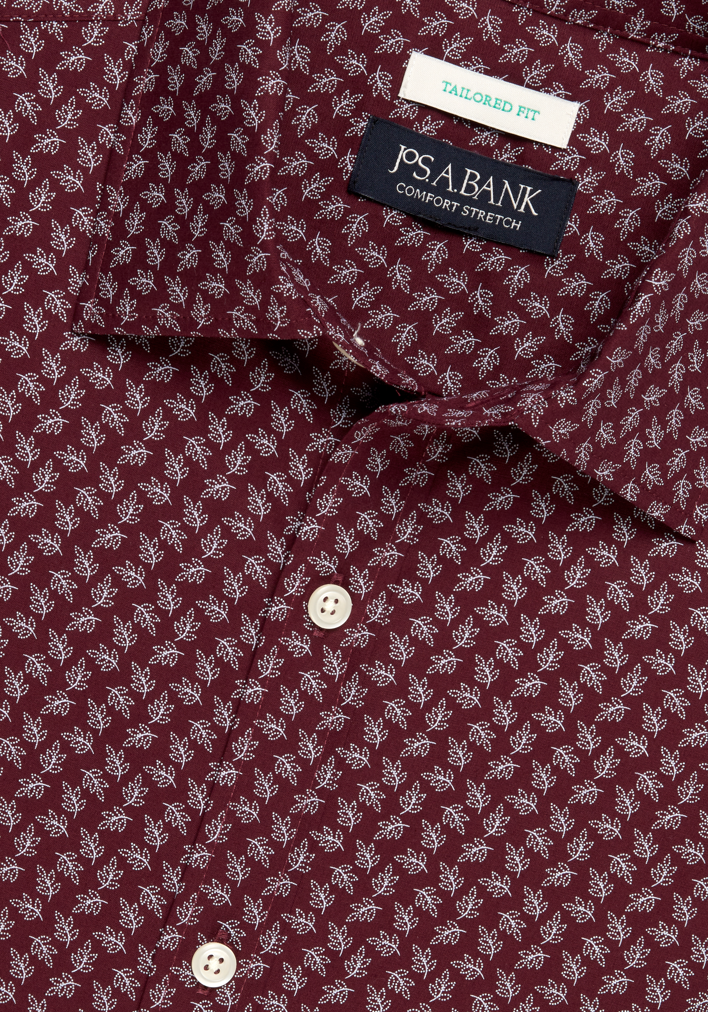 Jos. A. Bank Tailored Fit Dotted Leaf Short Sleeve Sportshirt - Big & Tall CLEARANCE
