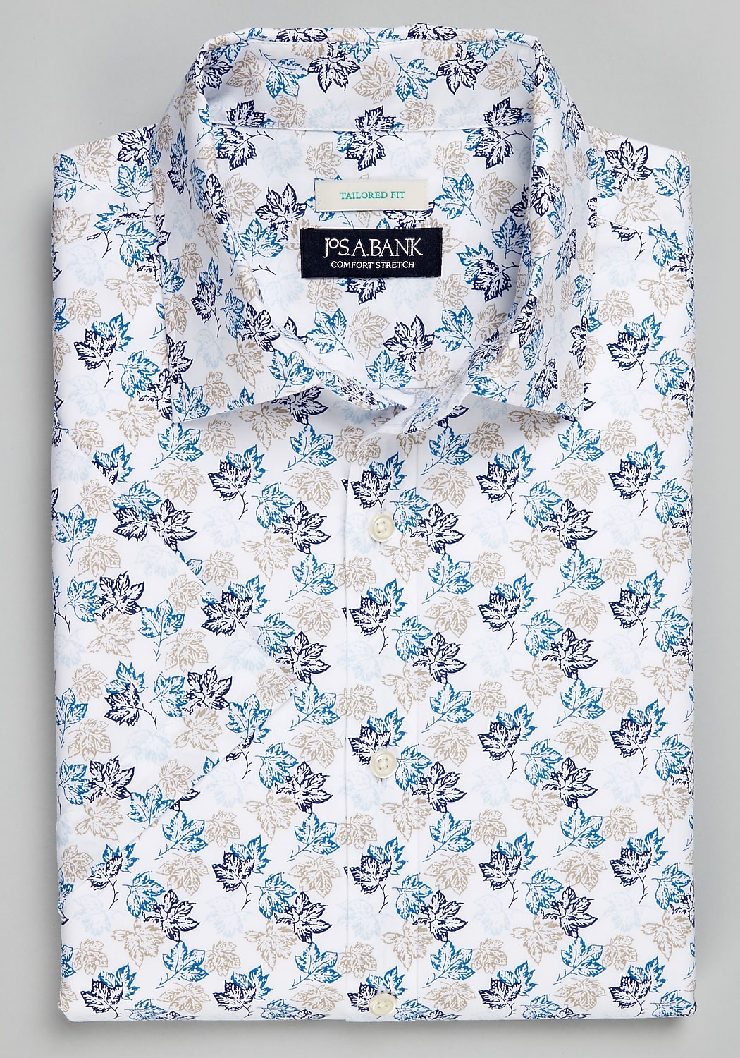 Jos. A. Bank Tailored Fit Leaf Short Sleeve Sportshirt - Big & Tall