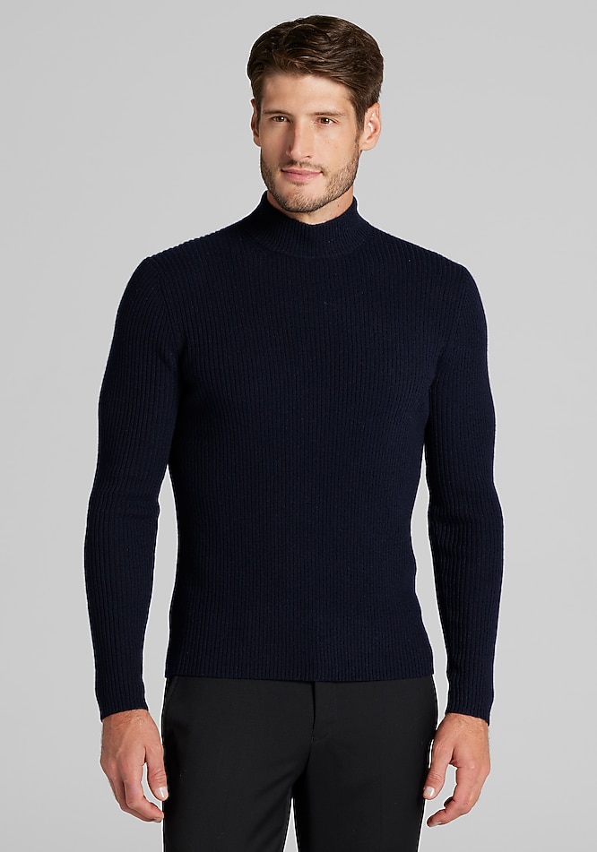 Reserve Collection Tailored Fit 2x2 Rib Mock Neck Cashmere Sweater
