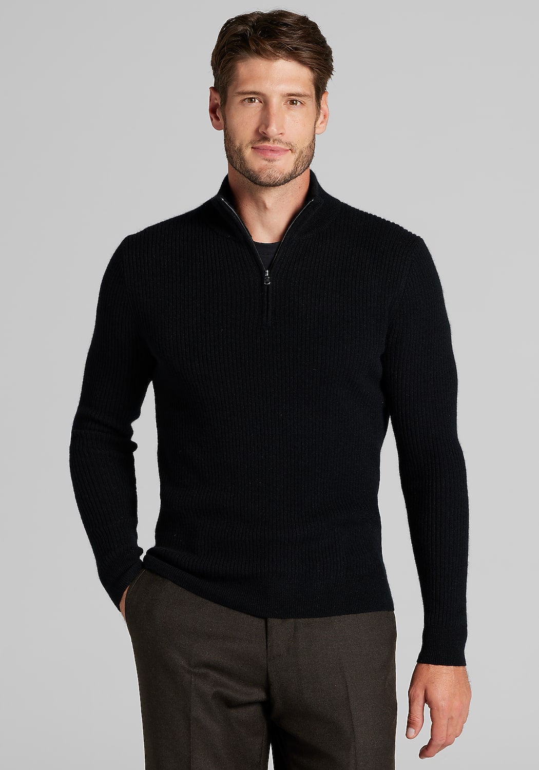 Reserve Collection Tailored Fit 2x2 Rib 1/4 Zip Sweater